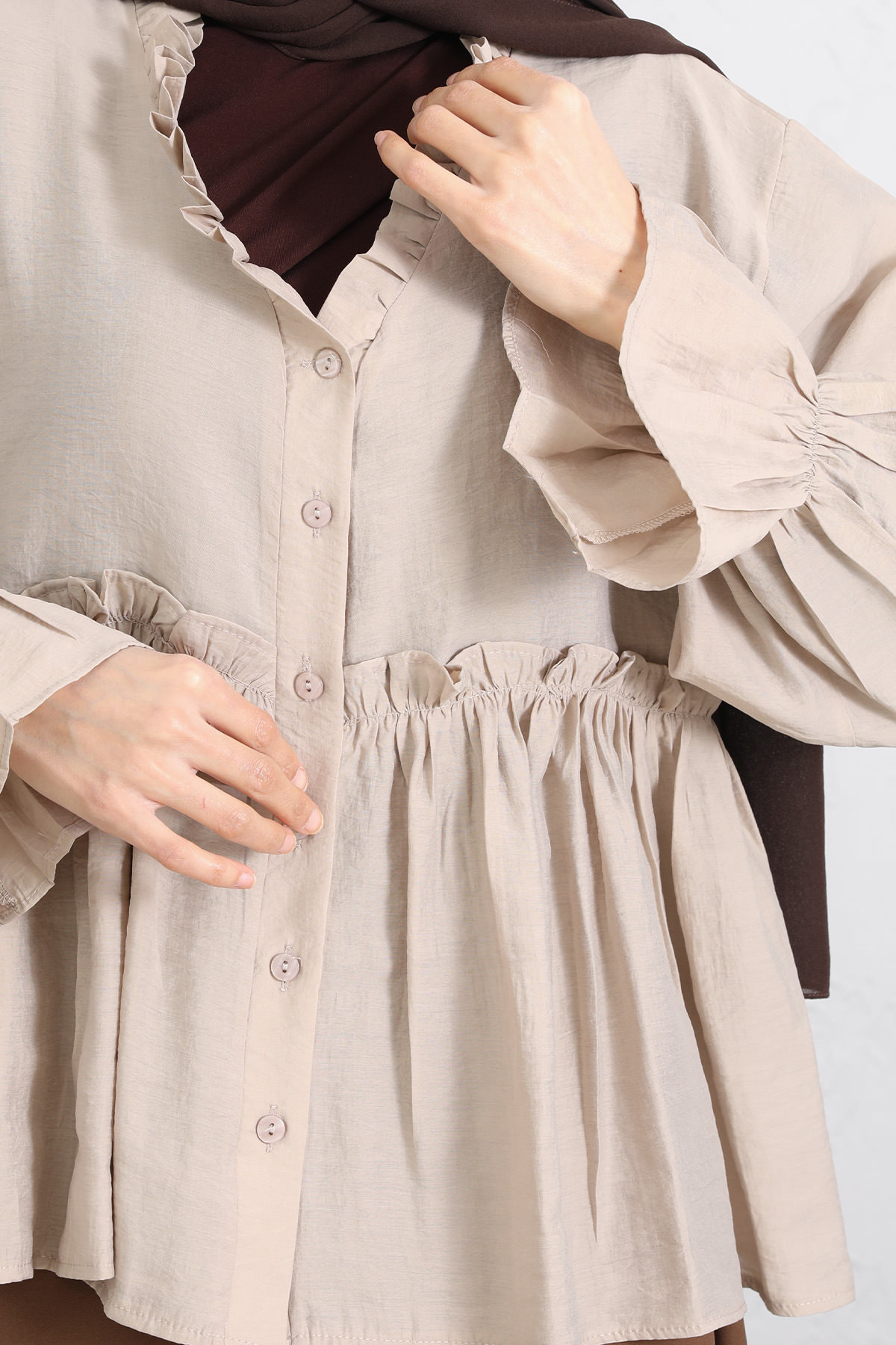 Fırfır Yaka Peplum Gömlek Y0107 - BEJ |  