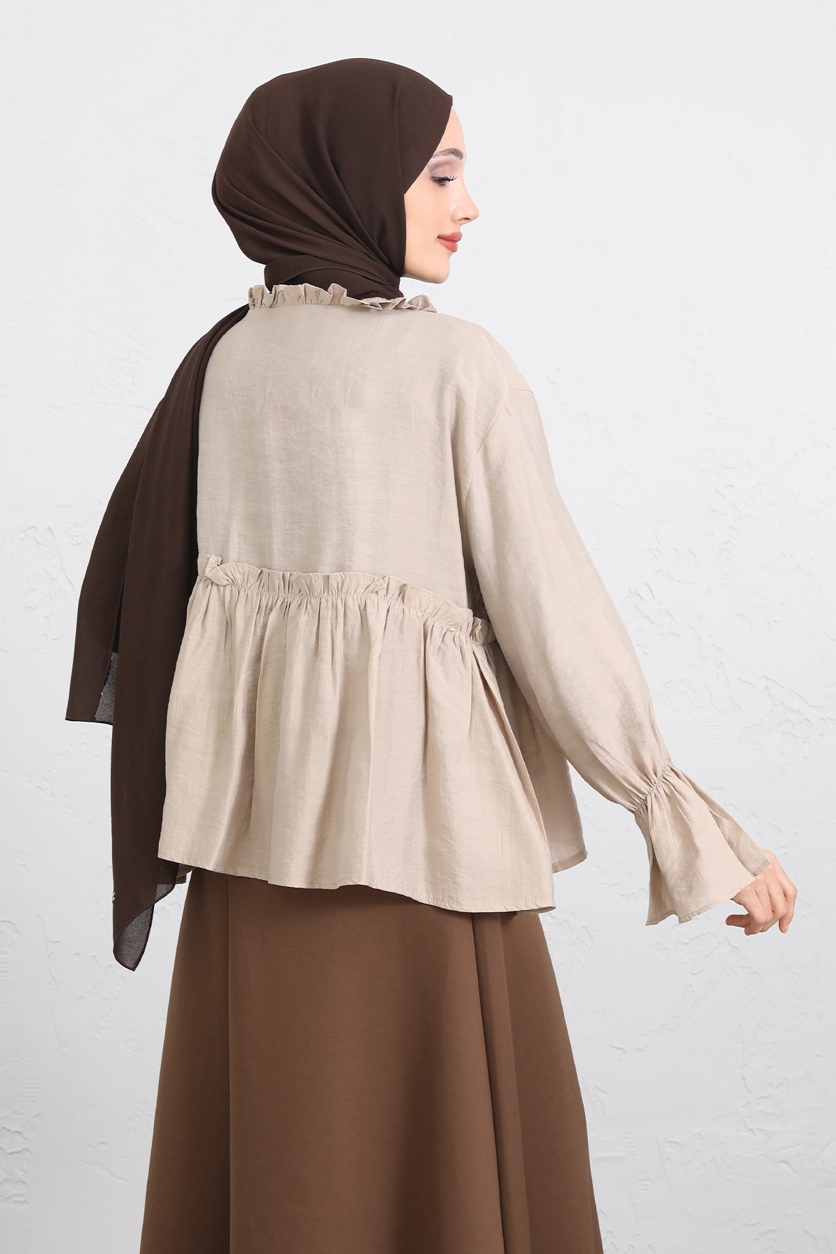 Fırfır Yaka Peplum Gömlek Y0107 - BEJ |  