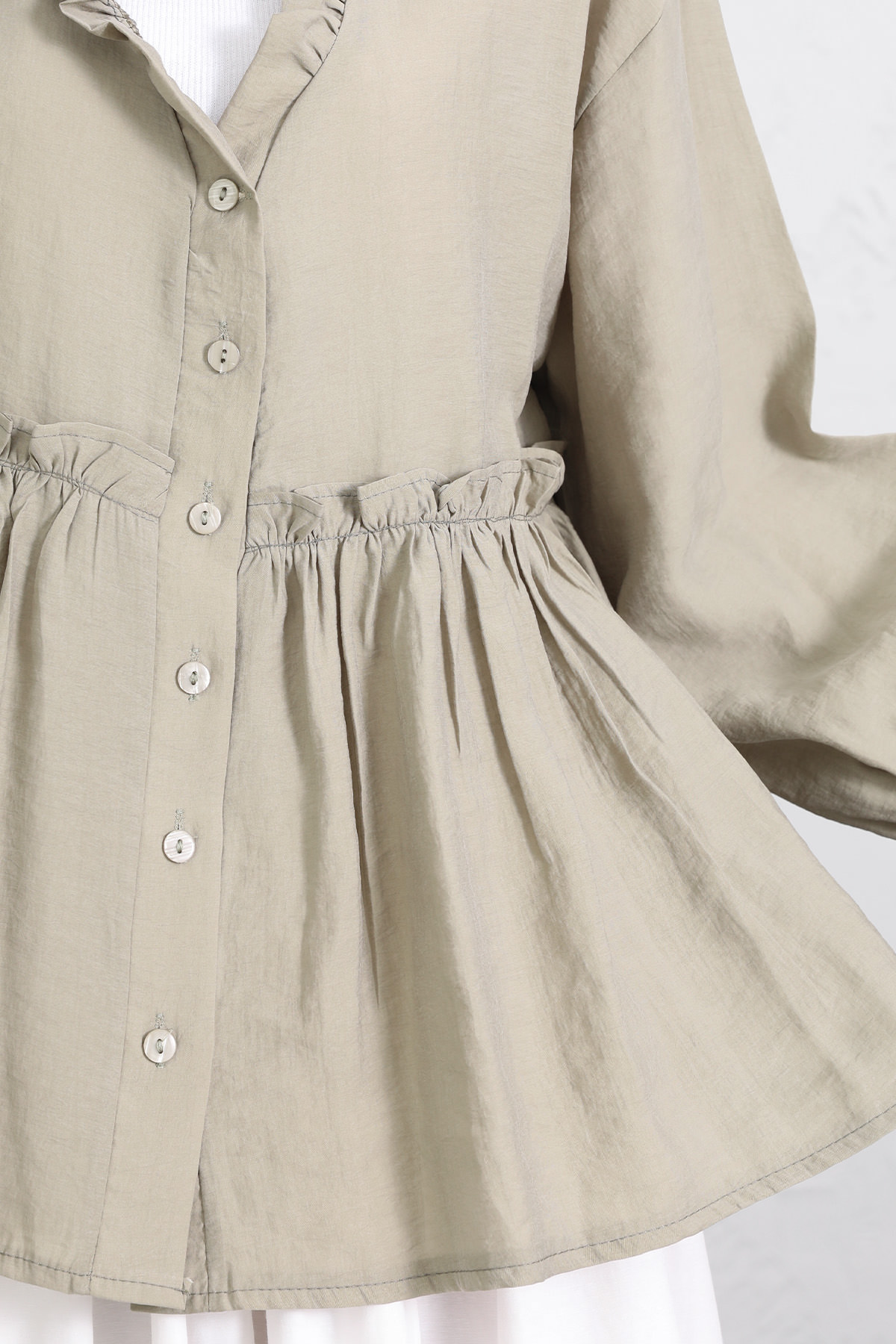 Fırfır Yaka Peplum Gömlek Y0107 - AÇIK HAKİ |  