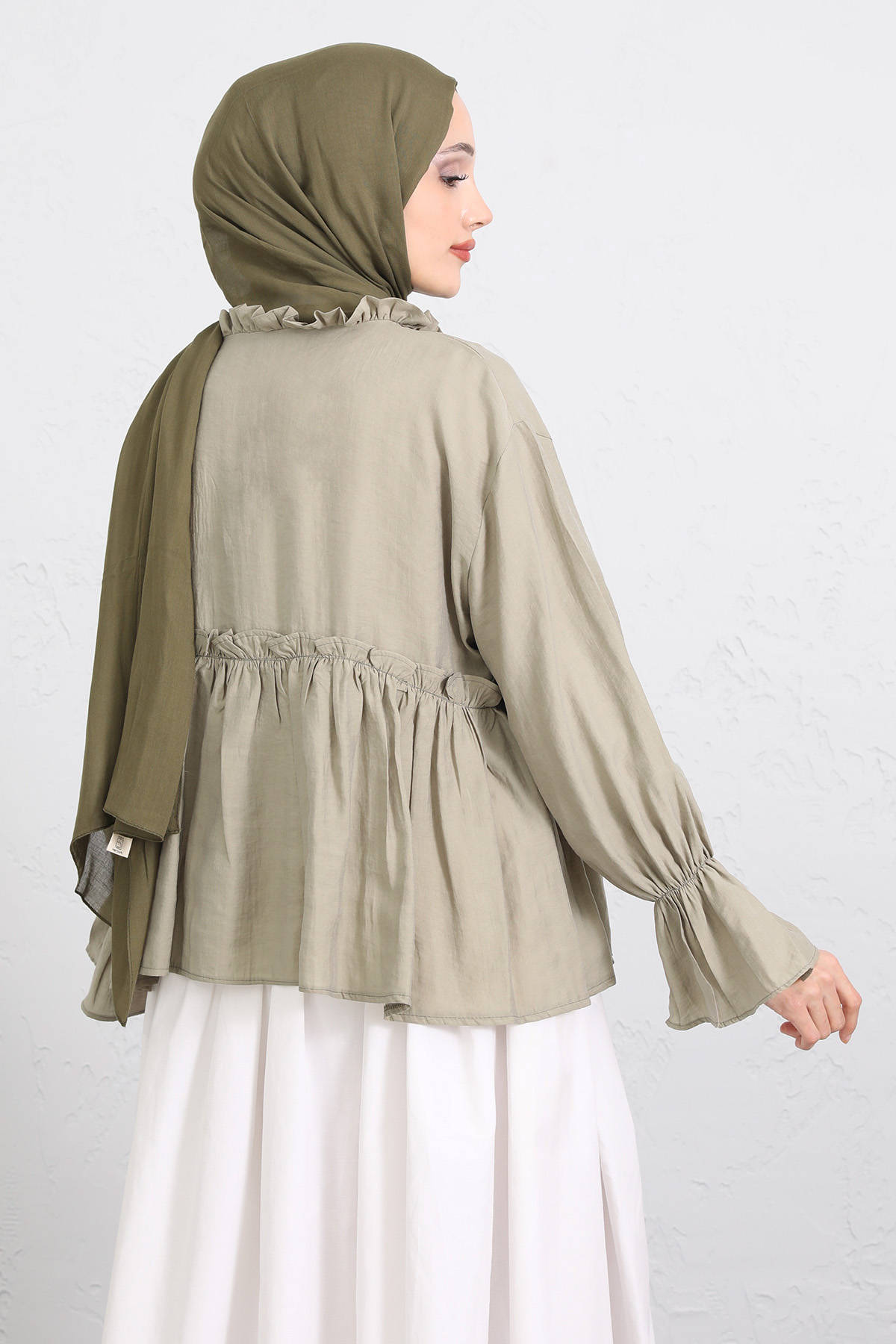 Fırfır Yaka Peplum Gömlek Y0107 - AÇIK HAKİ |  