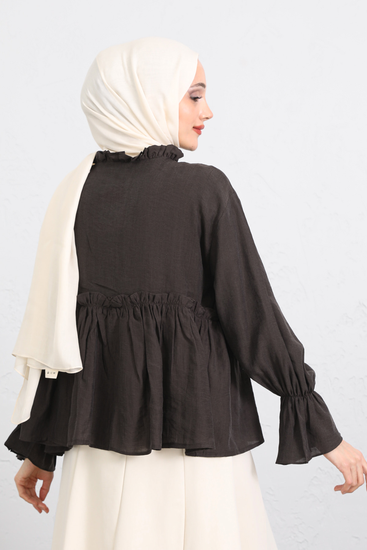 Fırfır Yaka Peplum Gömlek Y0107 - KAHVERENGİ |  