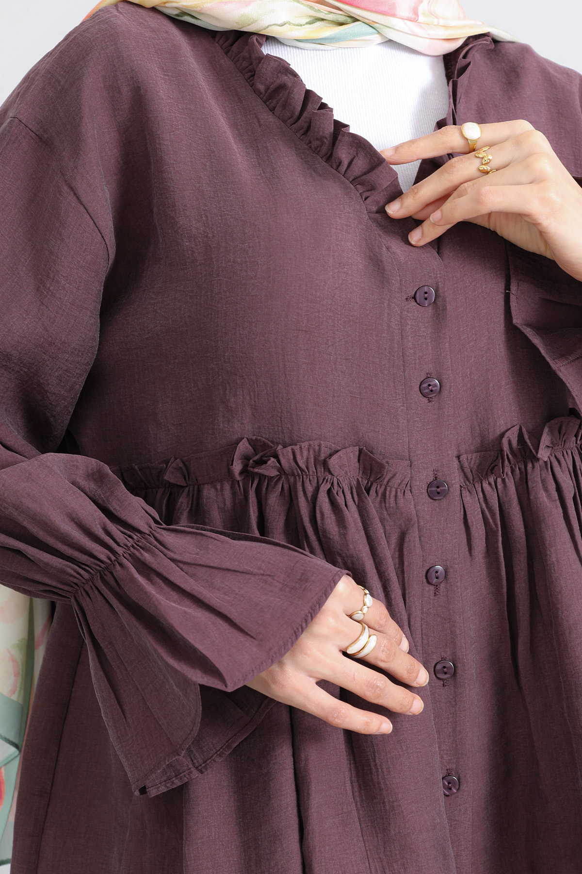 Fırfır Yaka Peplum Gömlek Y0107 - MÜRDÜM |  