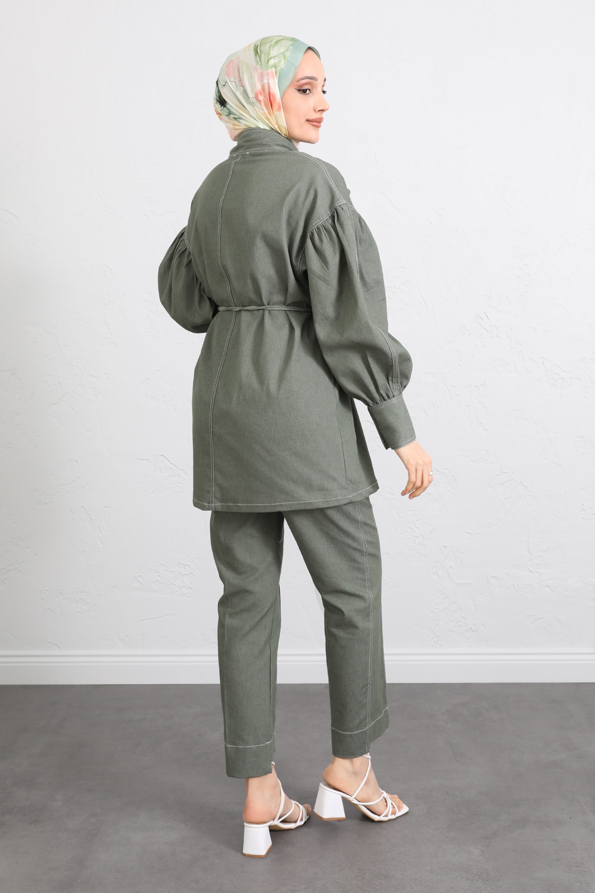 Yaka Bağlamalı Denim Takım Y0114 - HAKİ |  