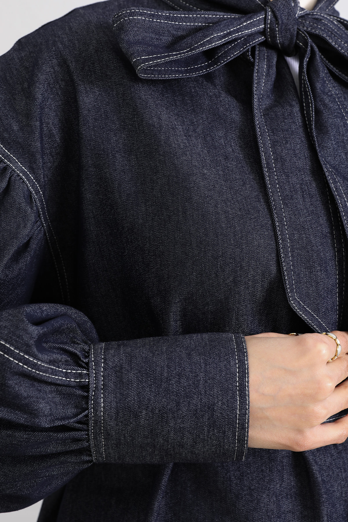 Yaka Bağlamalı Denim Takım Y0114 - LACİVERT |  