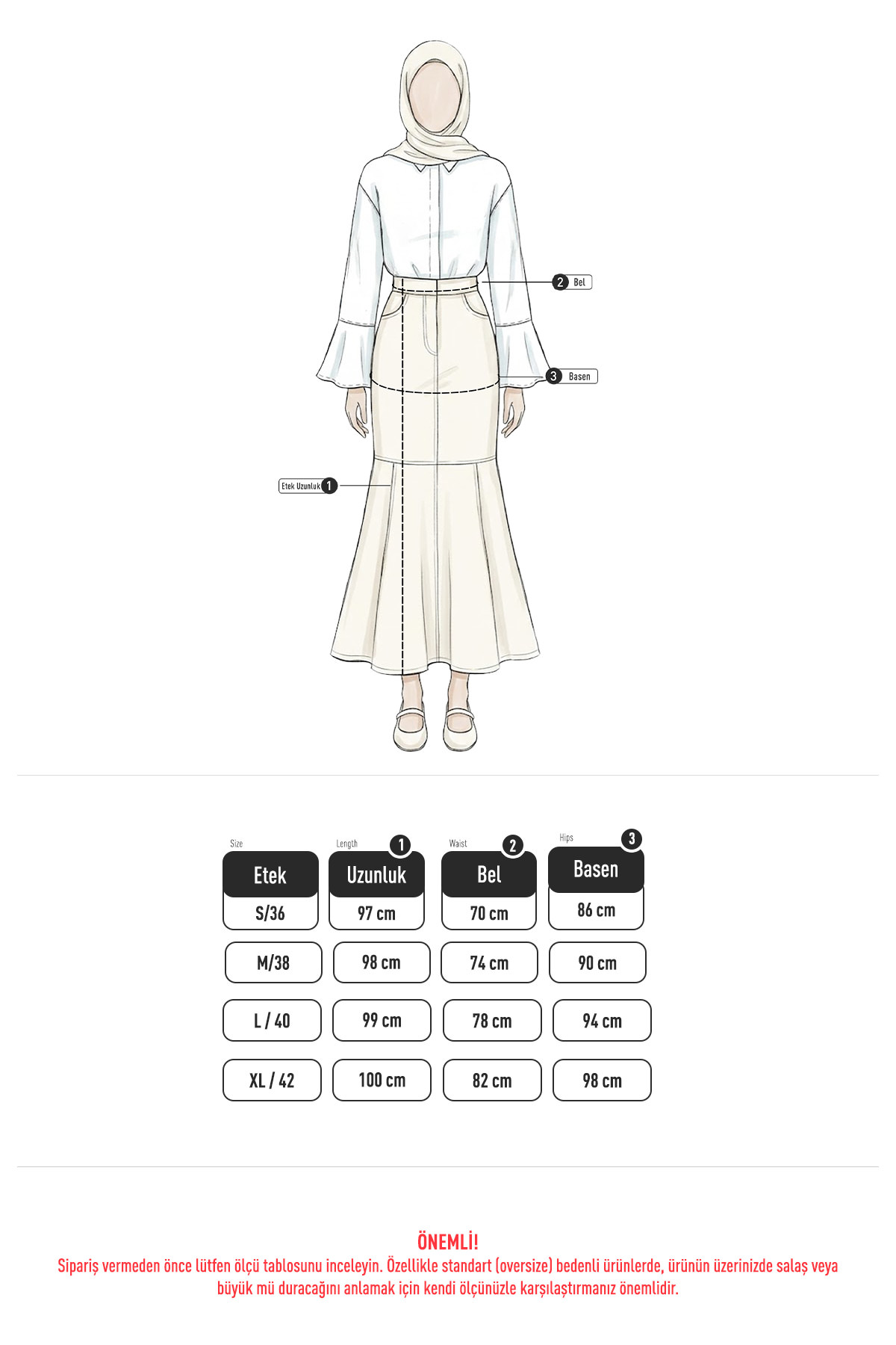 Kontrast Dikişli Denim Etek Y0115 - KAHVERENGİ |  