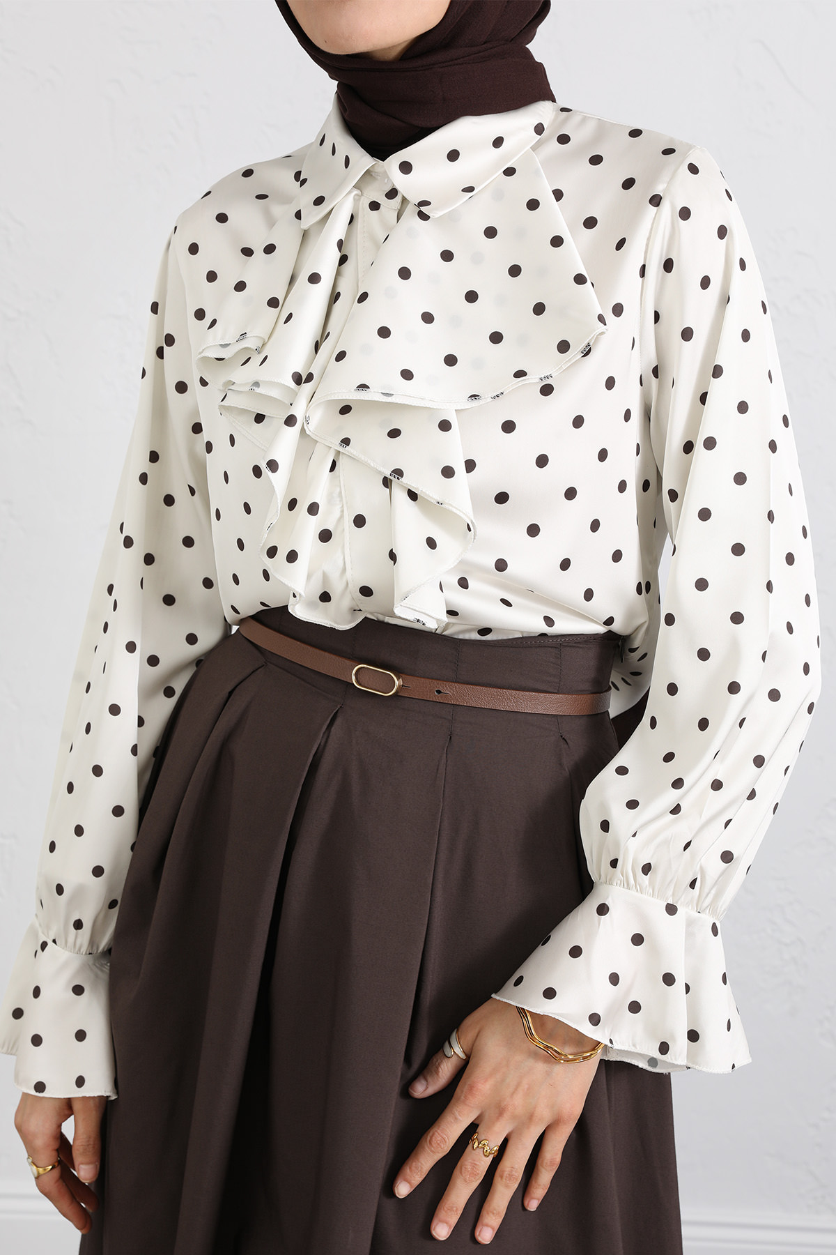 Puantiyeli Volan Yaka Gömlek Y0119 - EKRU |  