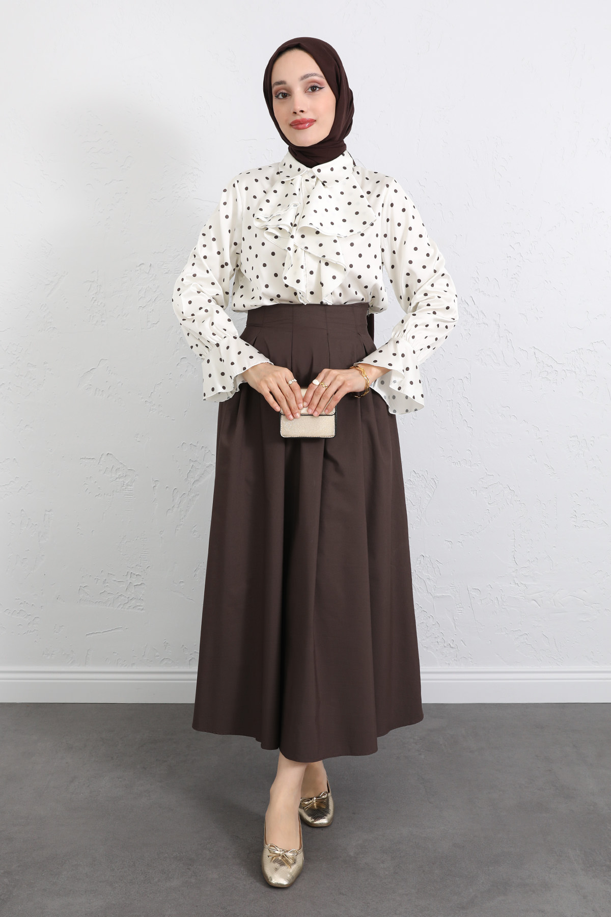 Puantiyeli Volan Yaka Gömlek Y0119 - EKRU |  