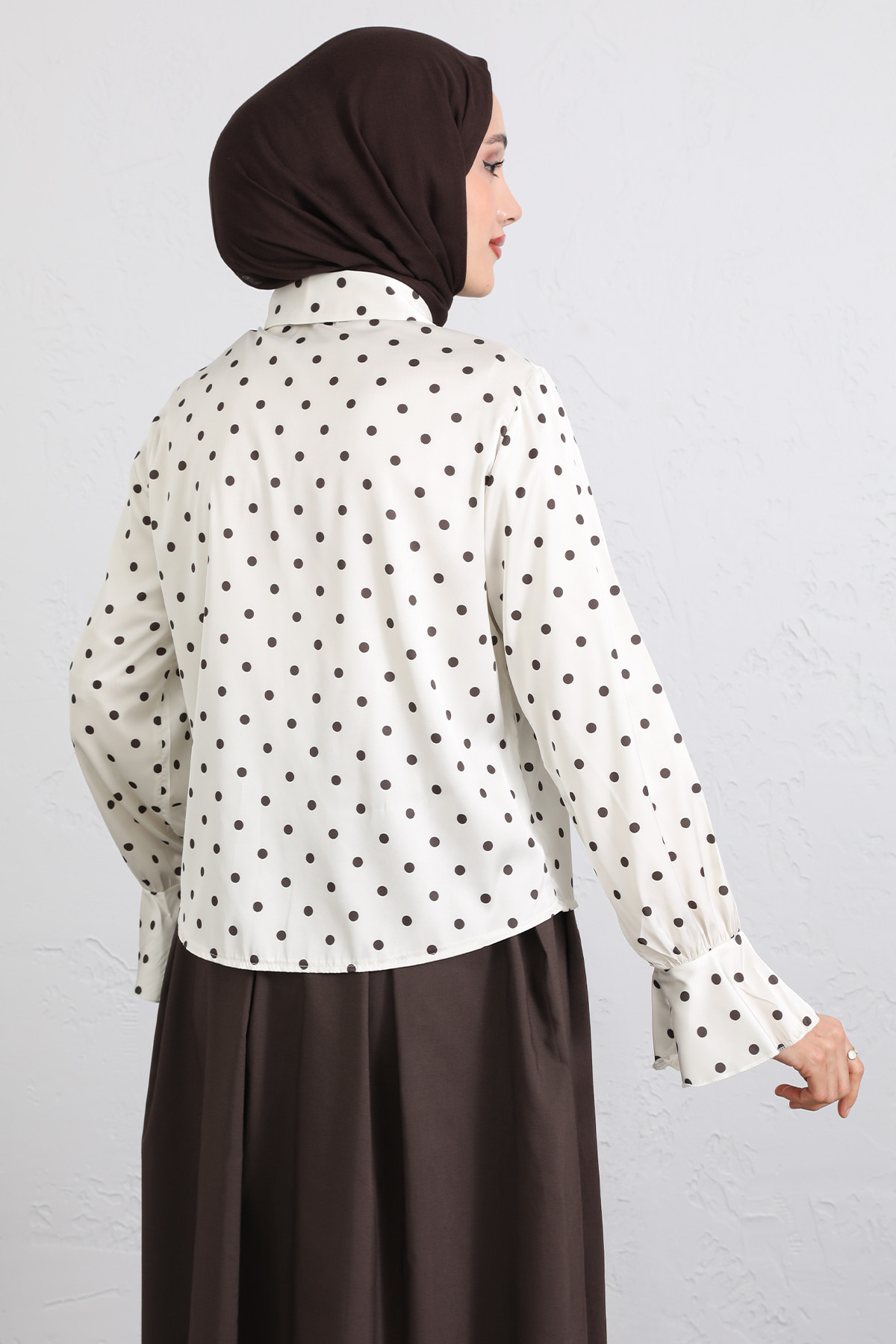 Puantiyeli Volan Yaka Gömlek Y0119 - EKRU |  