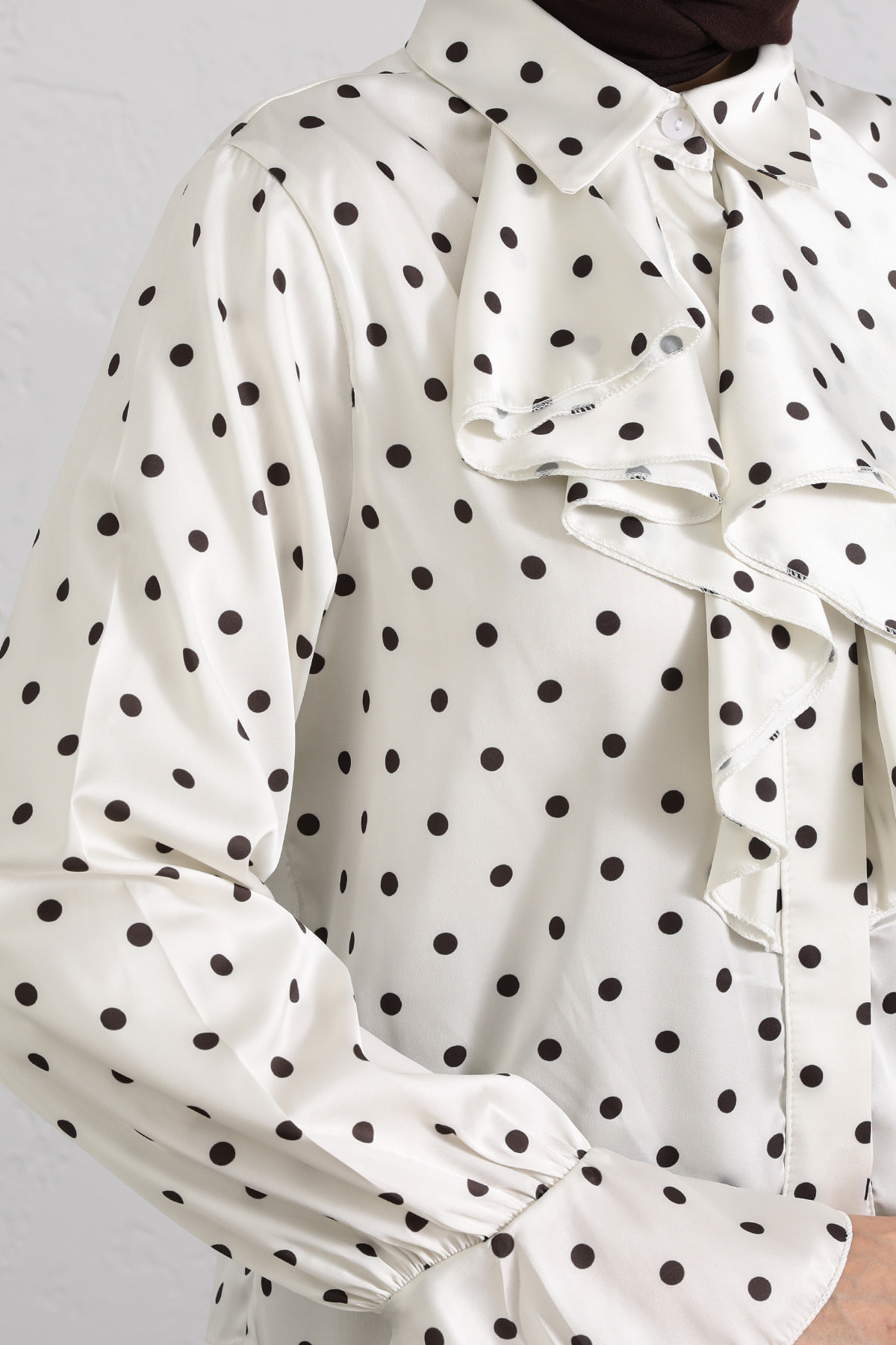 Puantiyeli Volan Yaka Gömlek Y0119 - EKRU |  