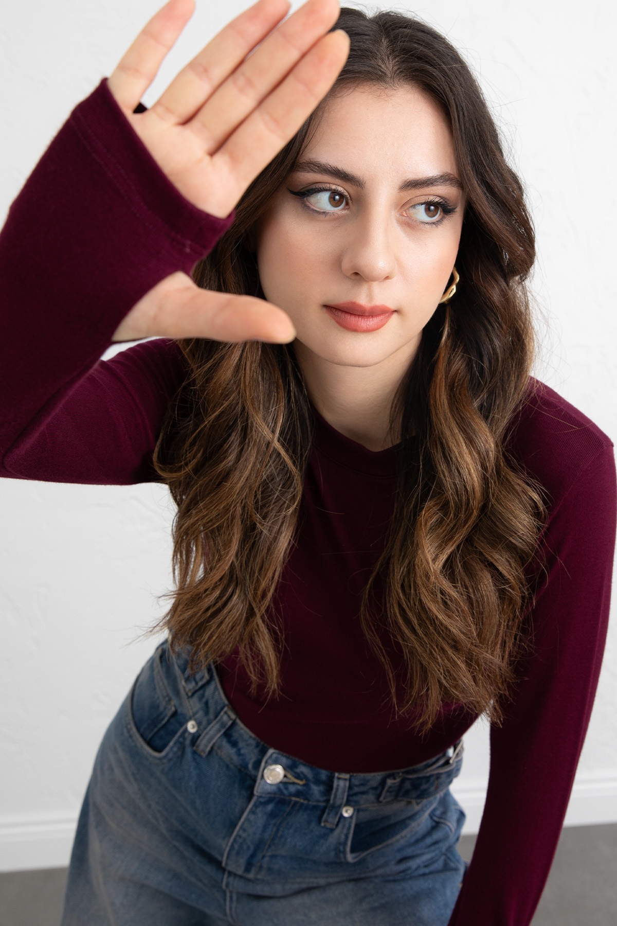 Parmak Geçirmeli Bluz Y2044 - BORDO |  