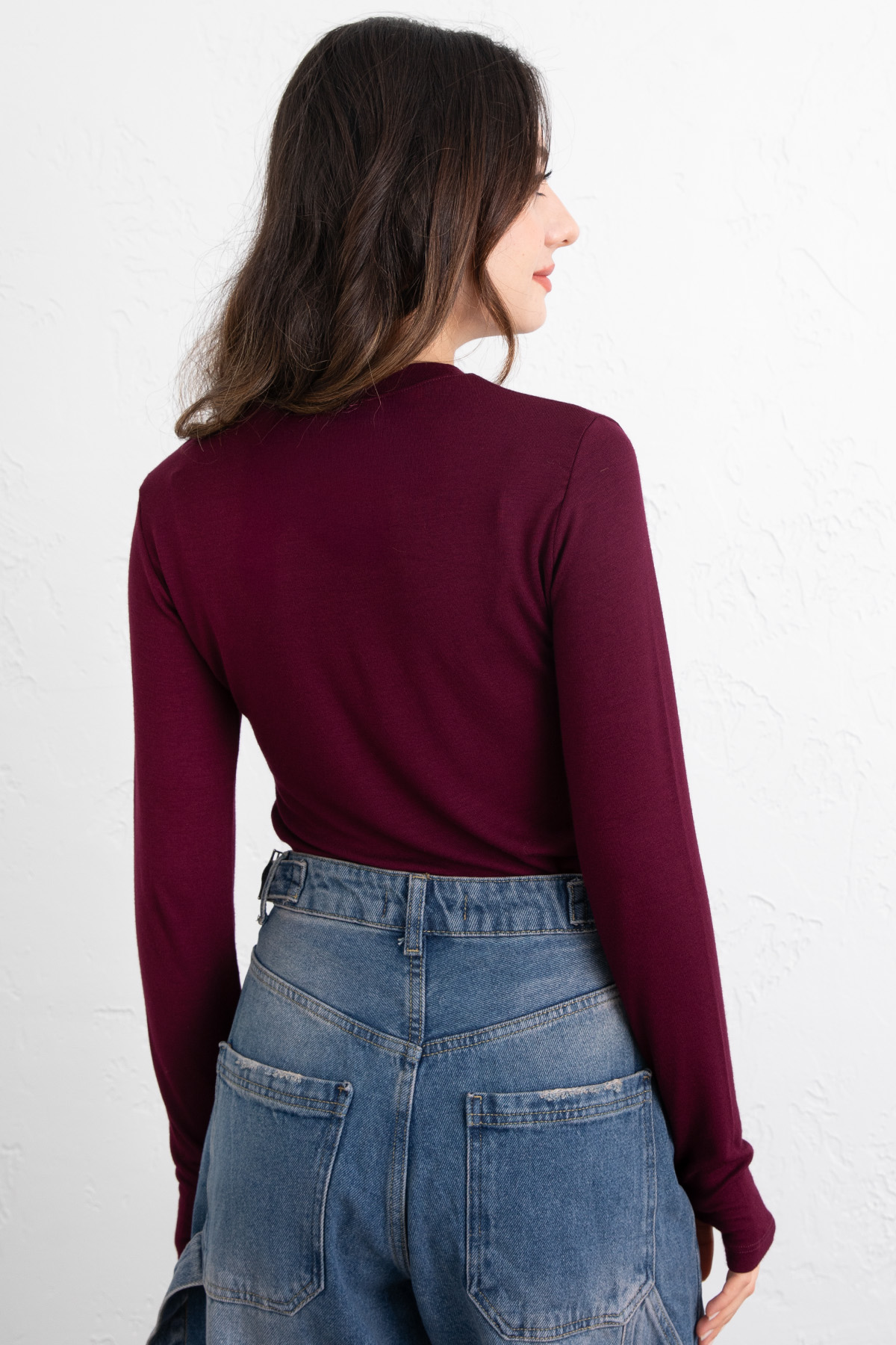 Parmak Geçirmeli Bluz Y2044 - BORDO |  