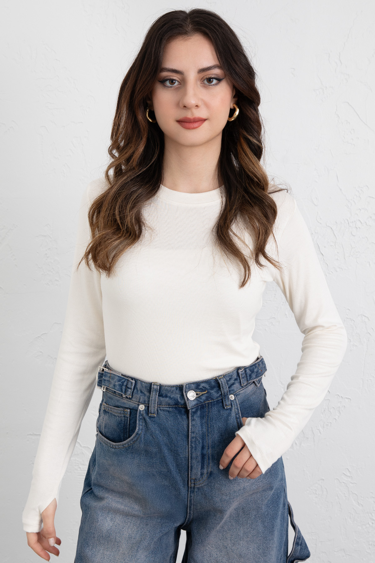 Parmak Geçirmeli Bluz Y2044 - EKRU |  