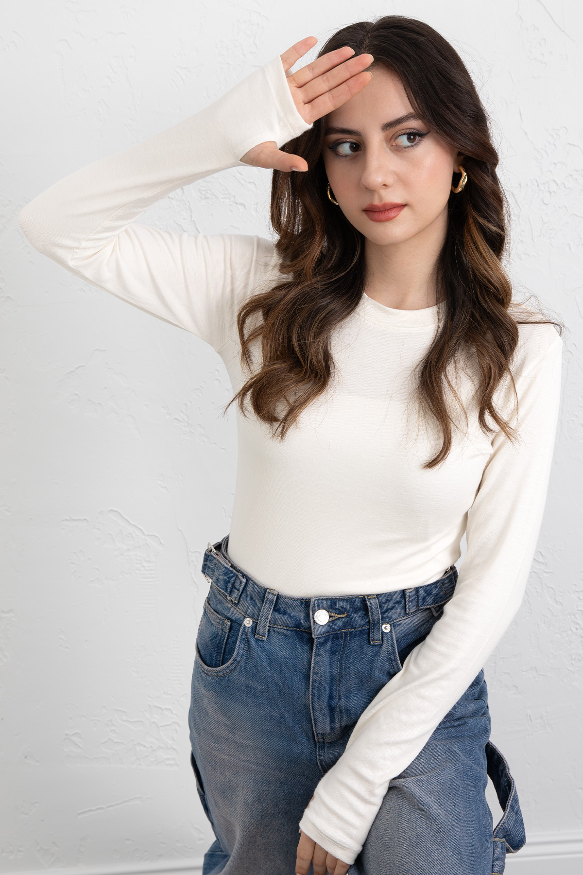 Parmak Geçirmeli Bluz Y2044 - EKRU |  