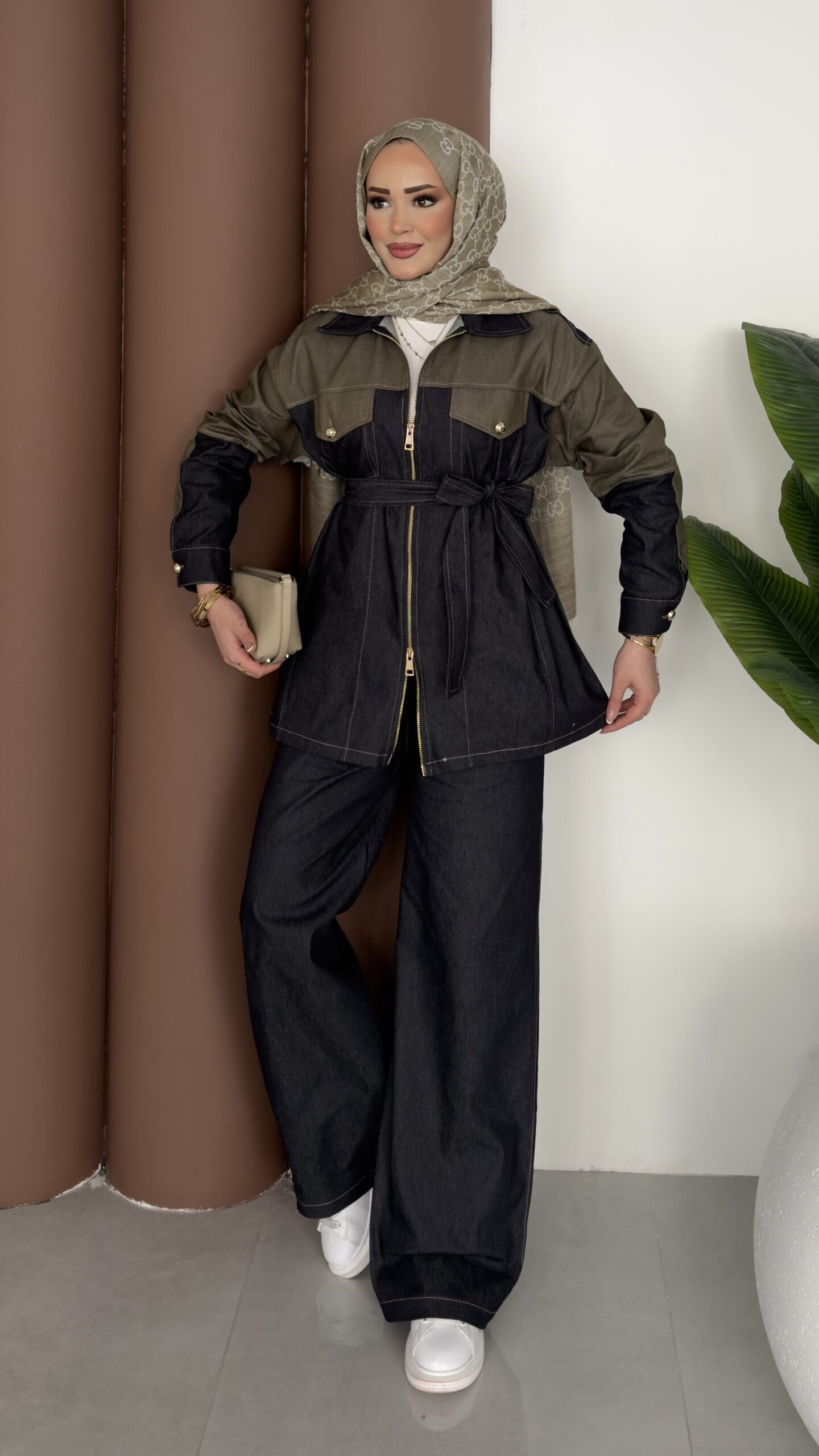 Dark Çift Fermuarlı Denim İkili Takım |  