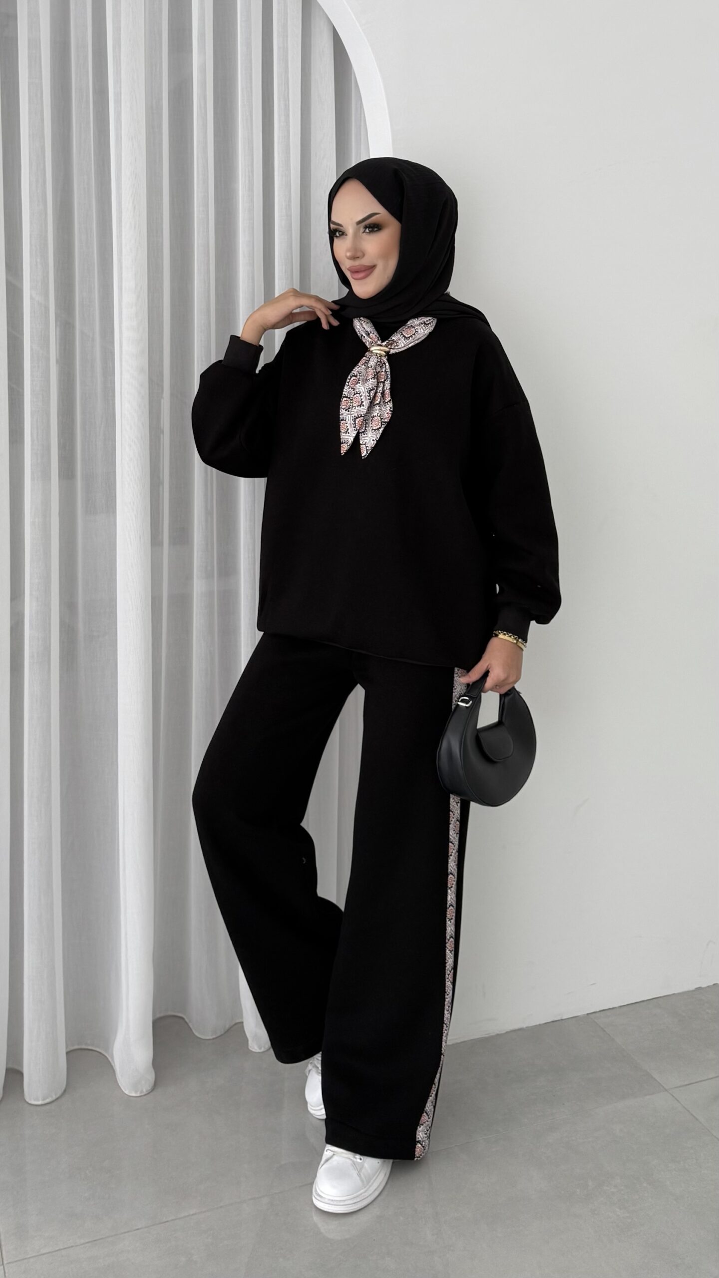 Fular Detaylı Şardonlu Sweat İkili Takım |  
