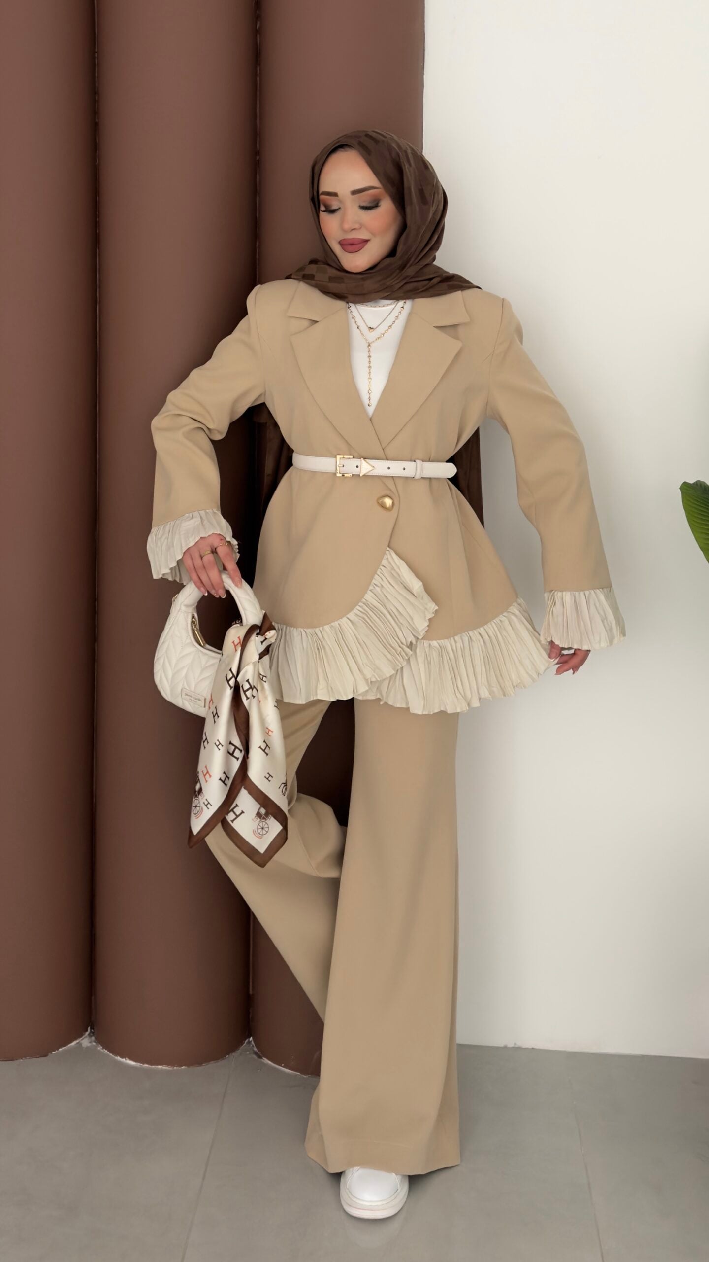 Violet Piliseli Double Blazer İkili Takım |  