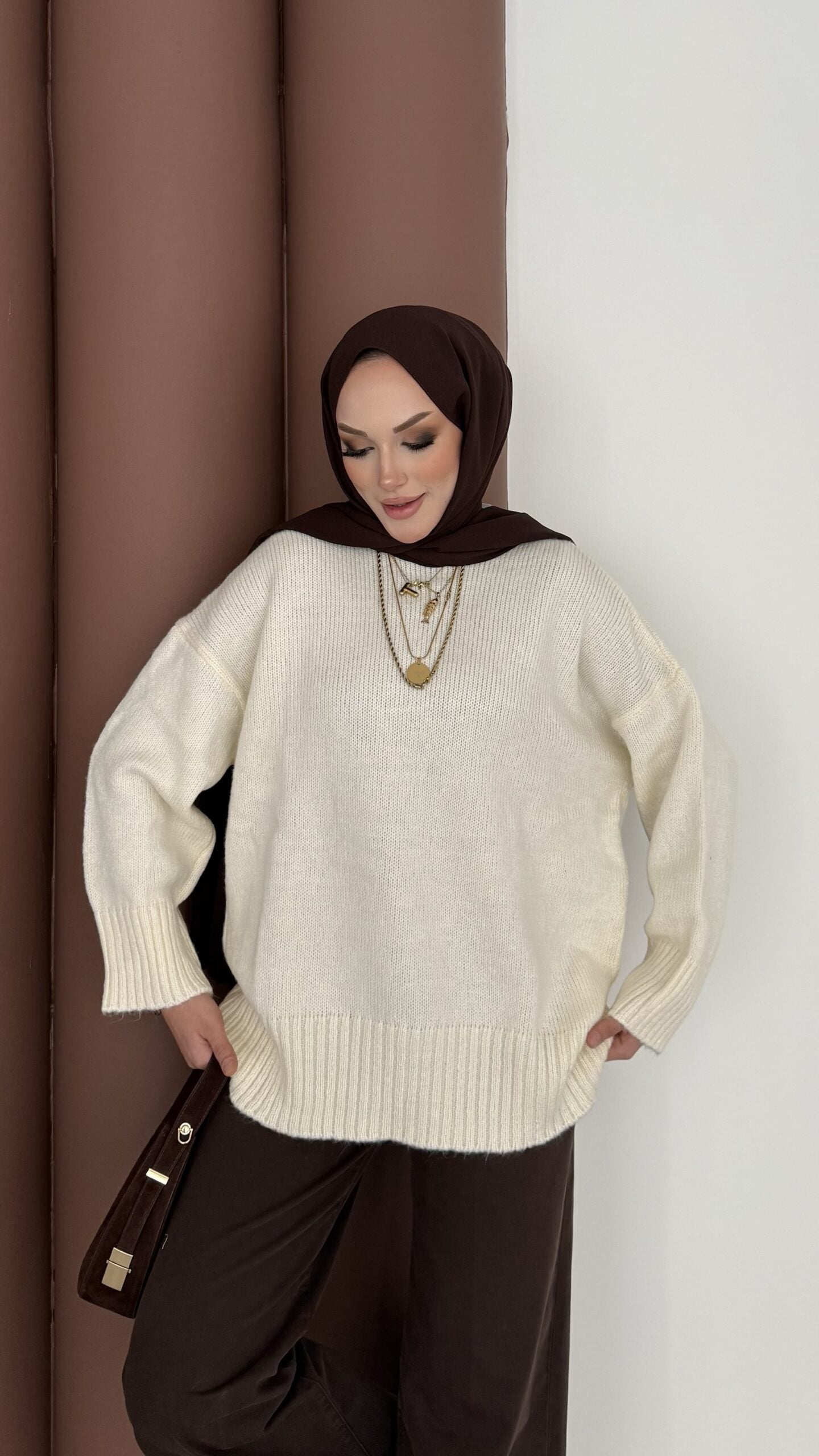Bisiklet Yaka Oversize Kadın Kazak |  
