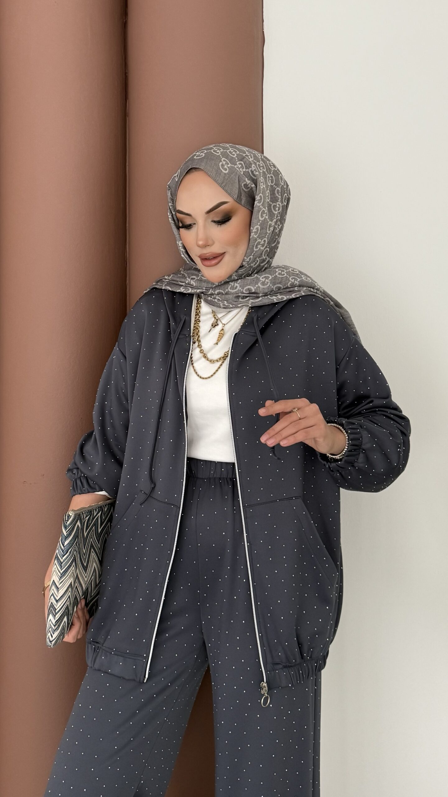 Fashion Taşlı Bomber İkili Takım |  