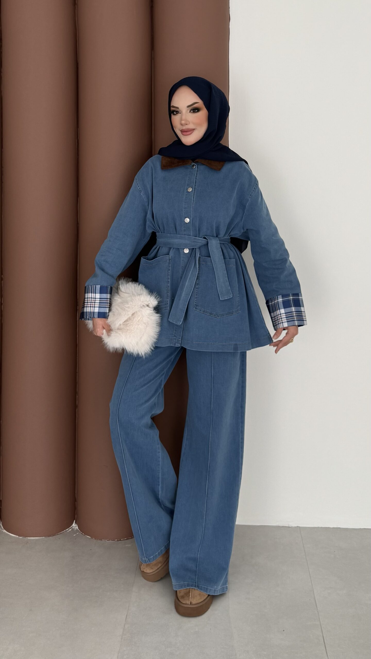 Ekose Desen Denim İkili Takım |  