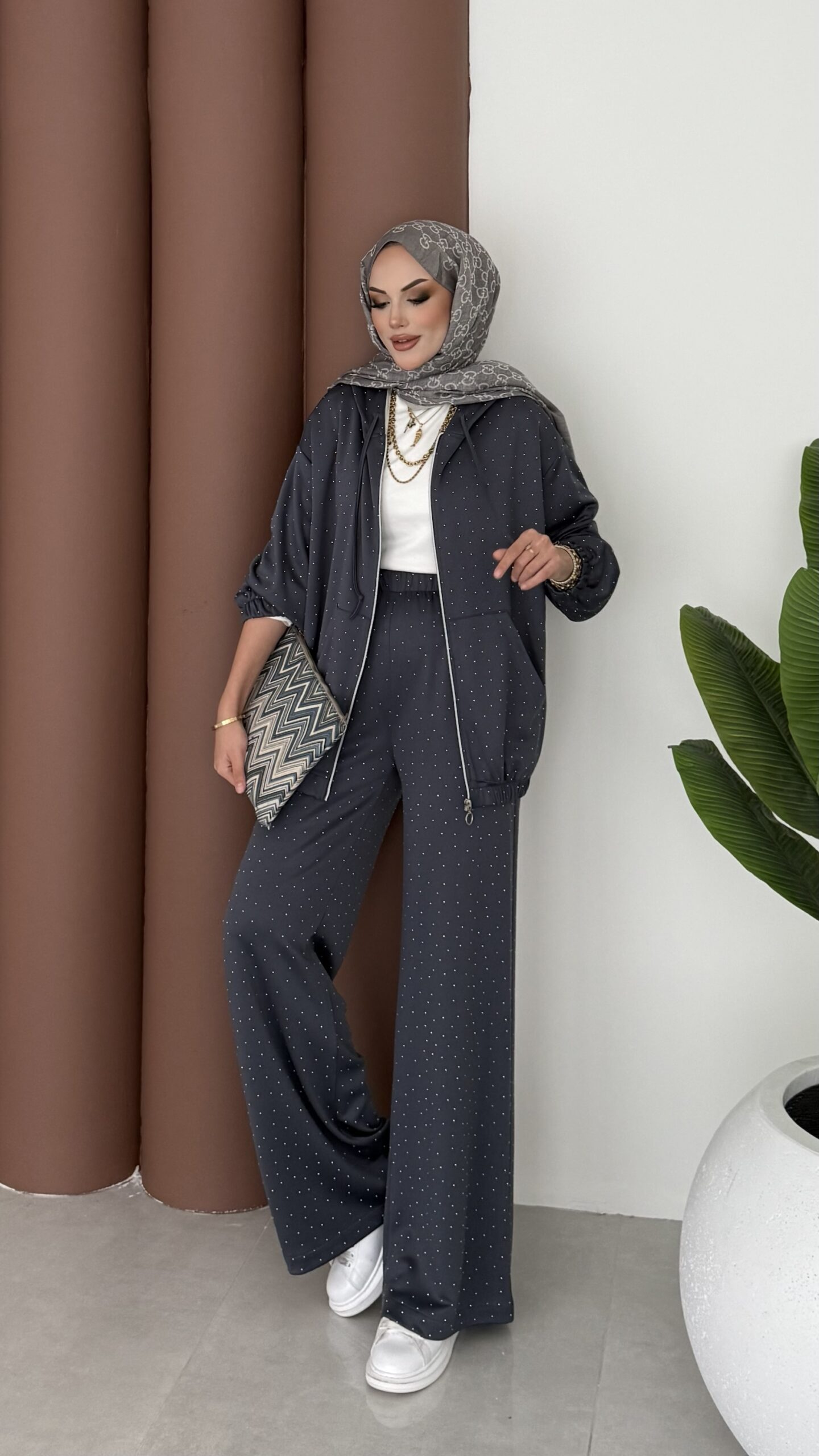 Fashion Taşlı Bomber İkili Takım |  