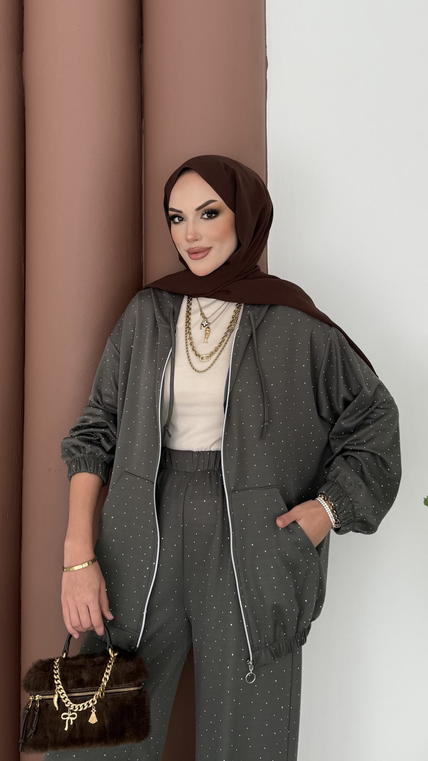 Fashion Taşlı Bomber İkili Takım |  