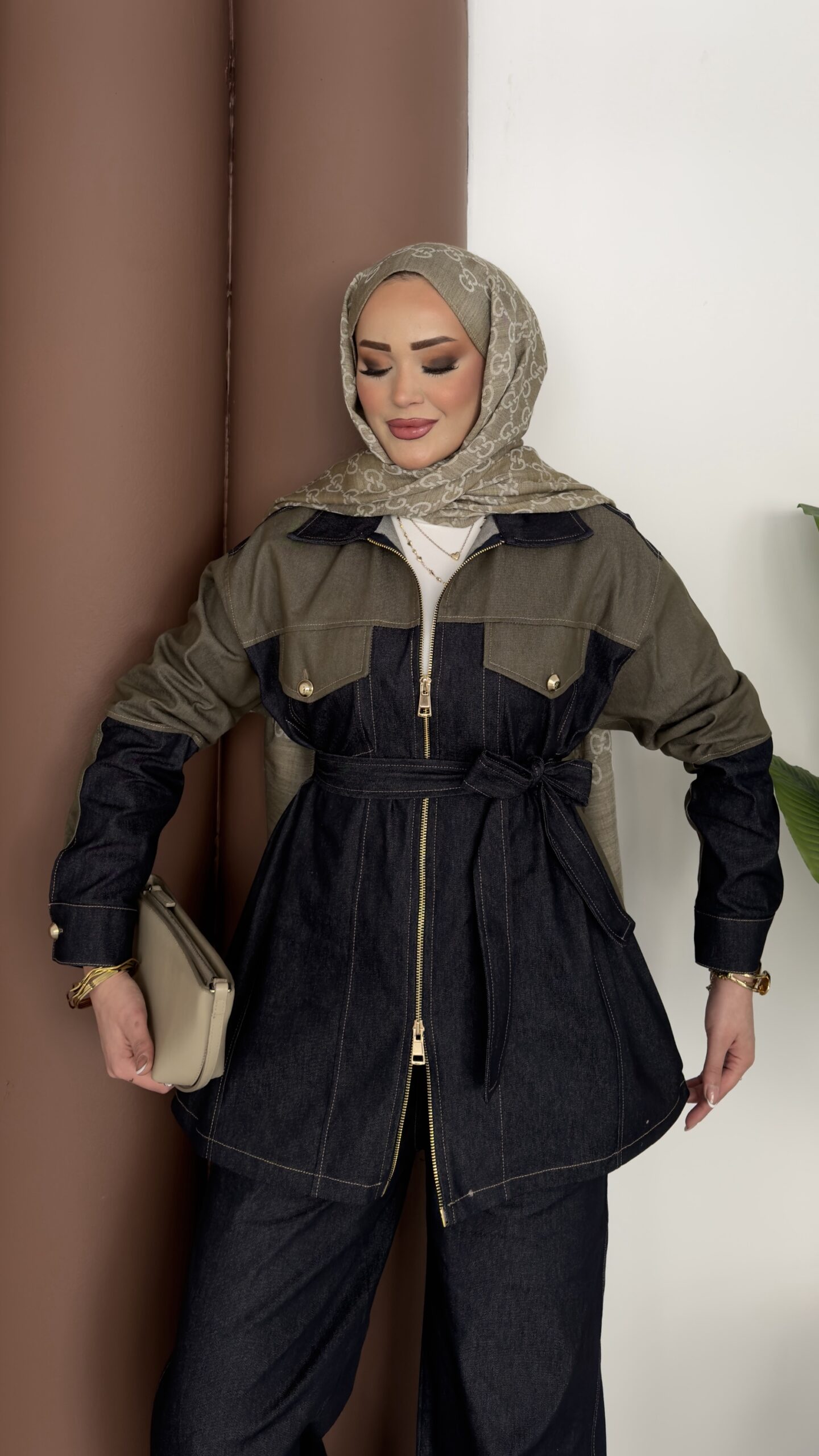 Dark Çift Fermuarlı Denim İkili Takım |  