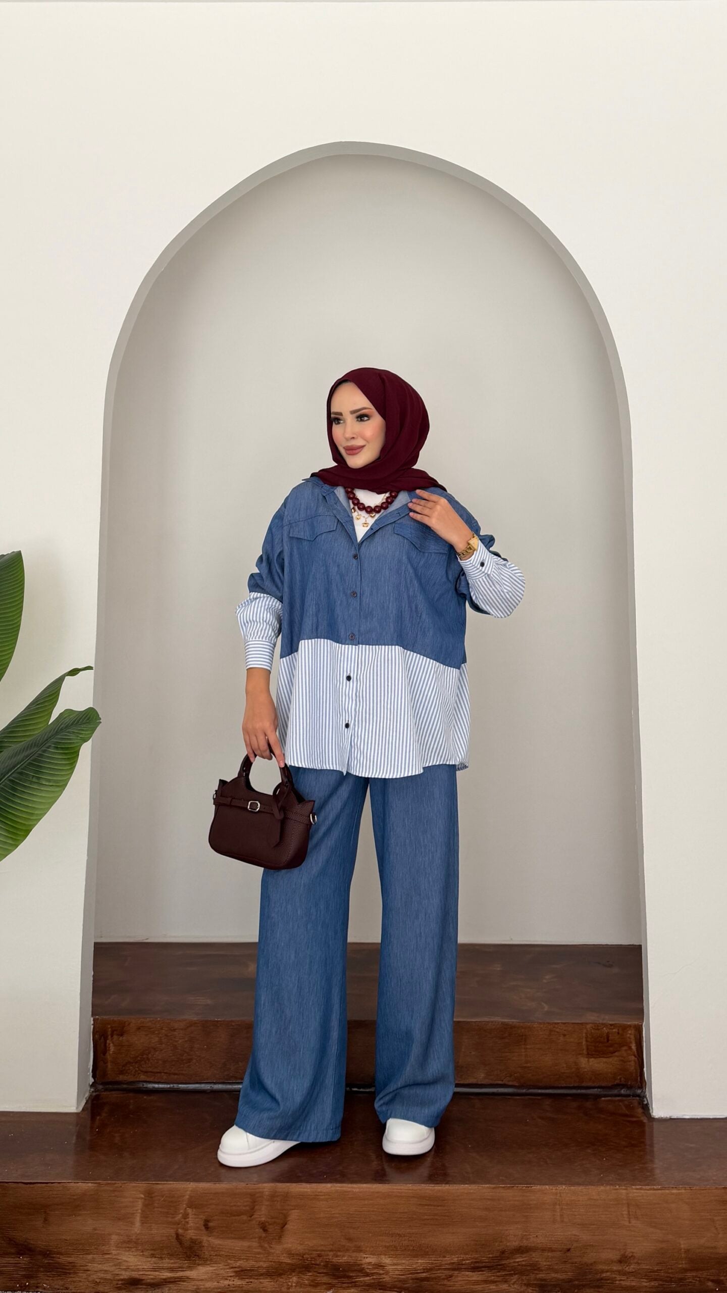 Core Çizgili Denim İkili Takım |  