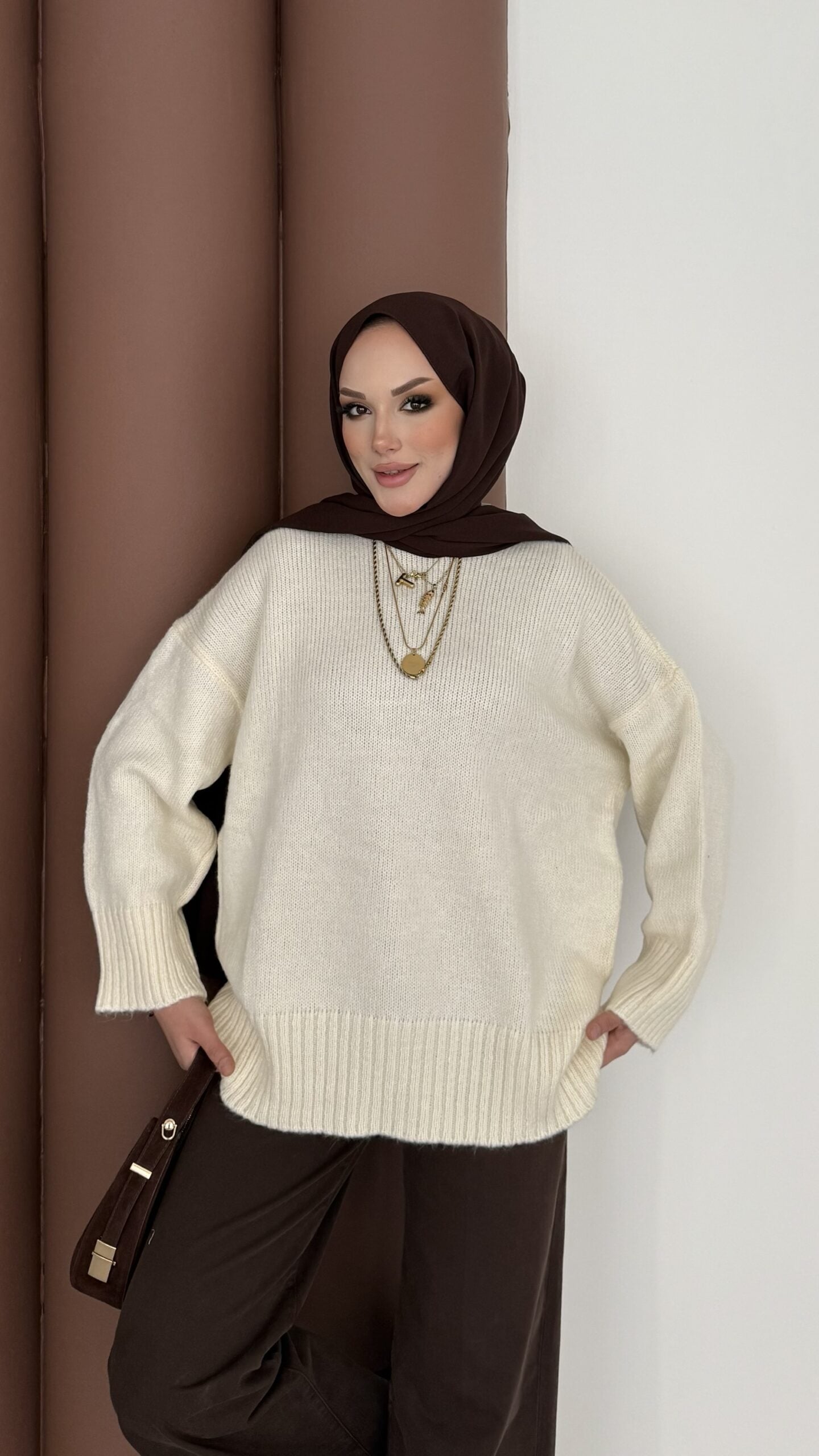 Bisiklet Yaka Oversize Kadın Kazak |  