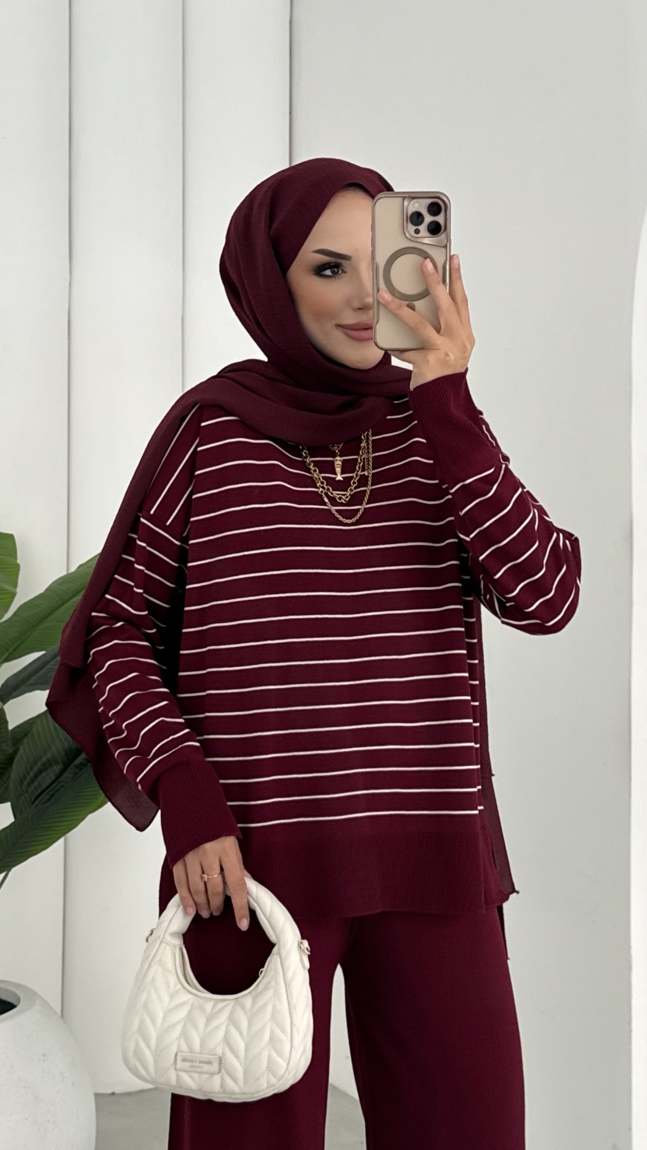 Premium Merserize Çizgili Triko İki Takım |  