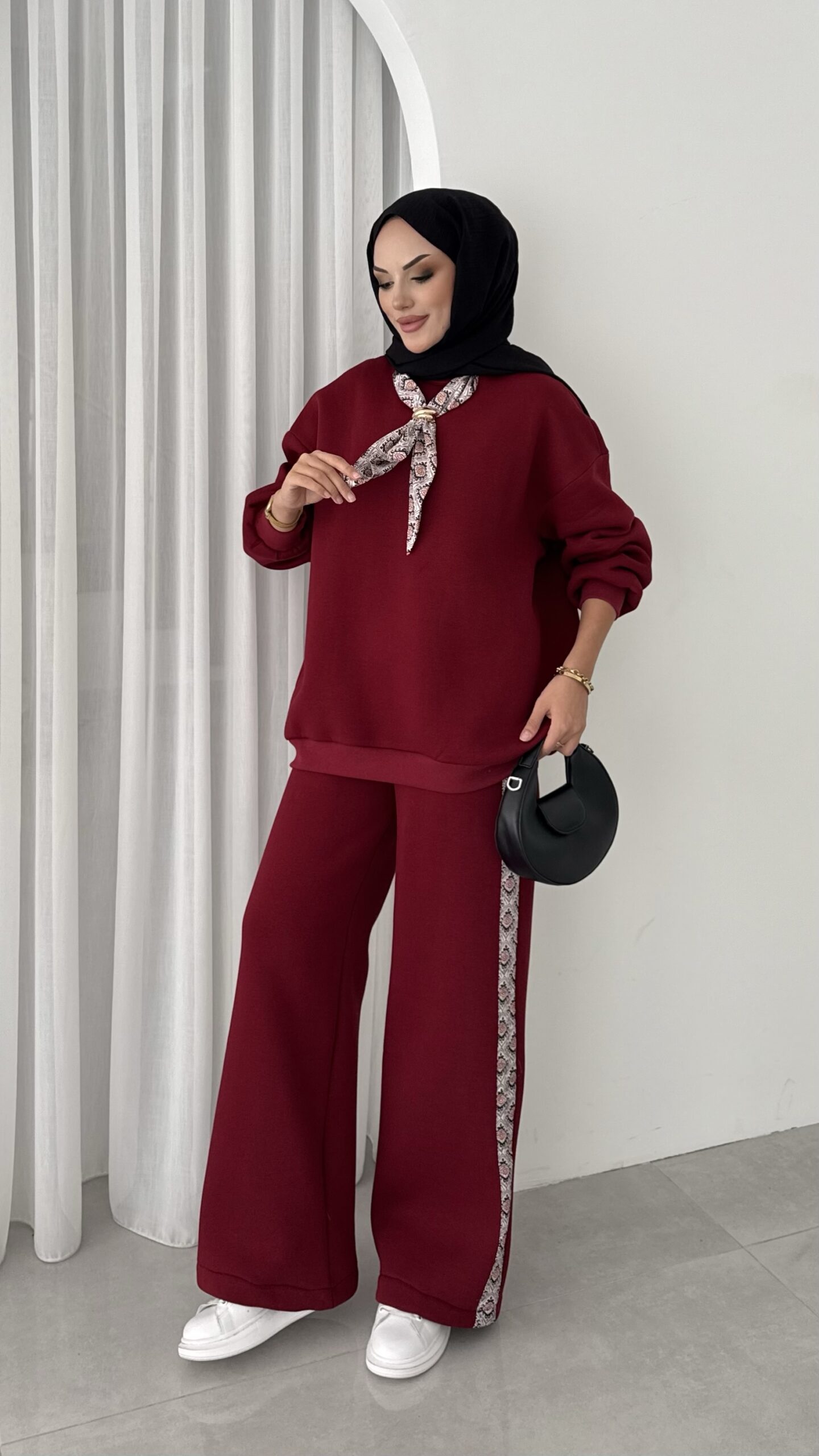 Fular Detaylı Şardonlu Sweat İkili Takım |  