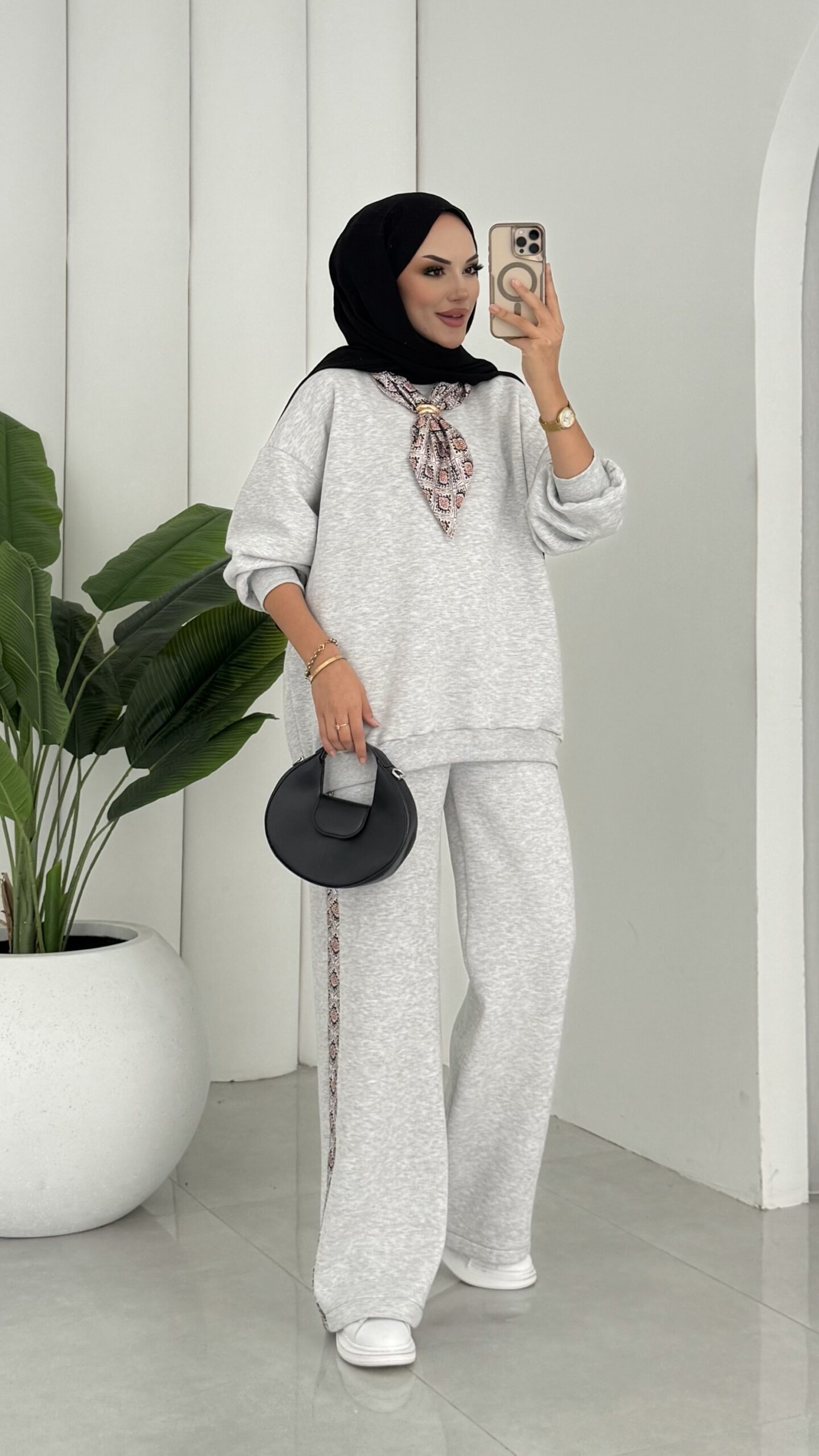 Fular Detaylı Şardonlu Sweat İkili Takım |  