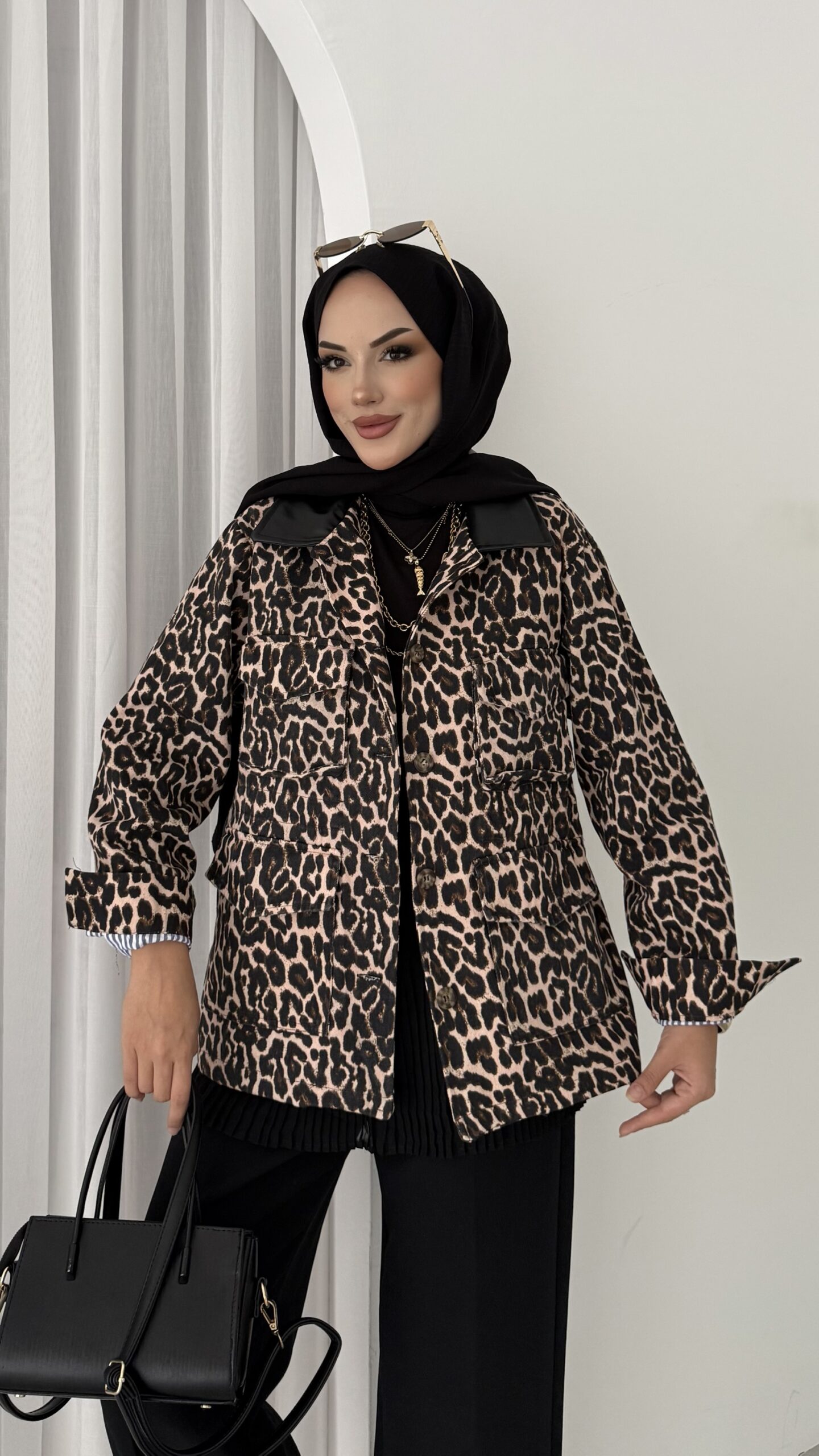 Muadil Leopar Desen Gabardin Mom Ceket |  