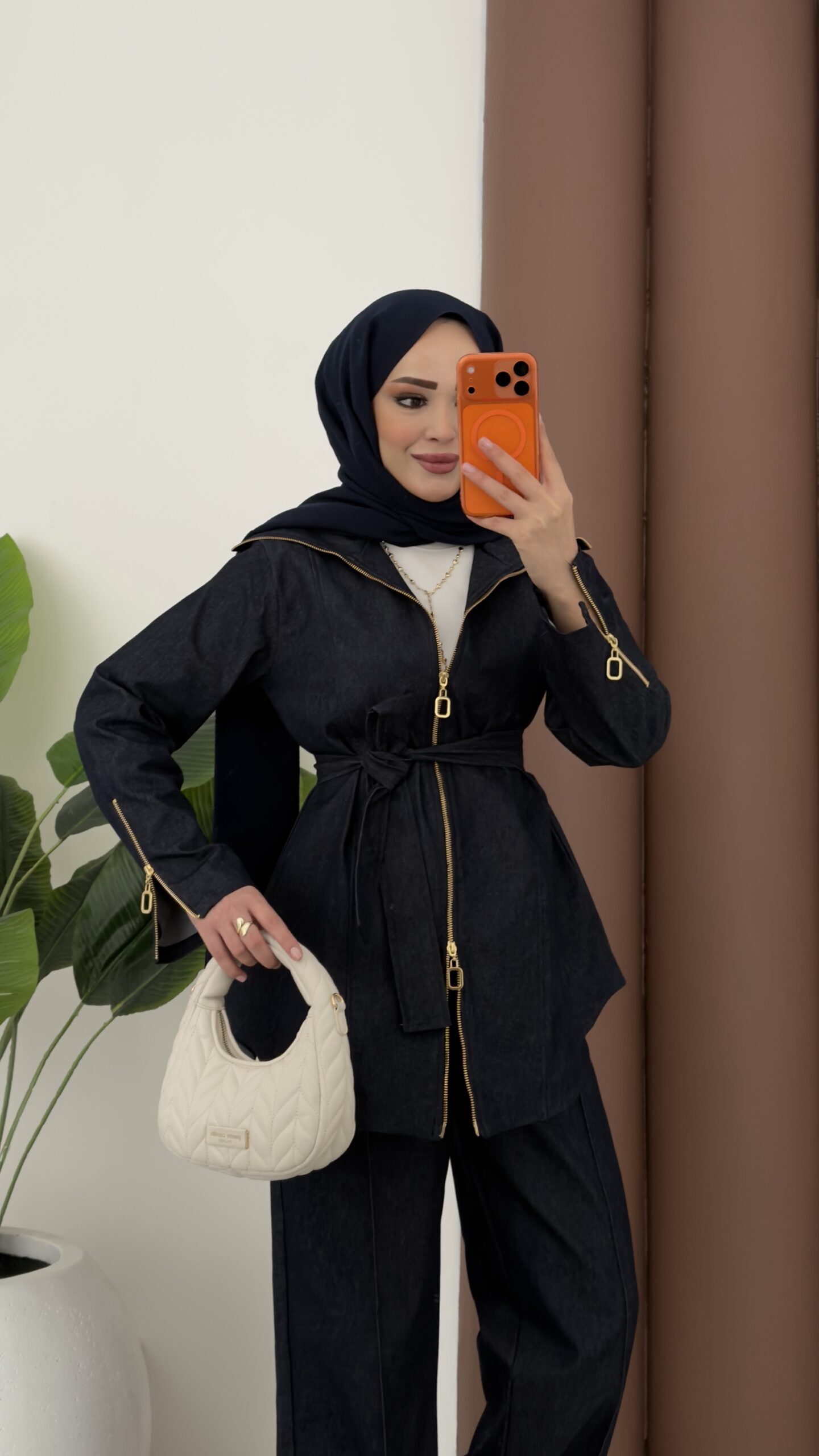 Çift Fermuarlı Denim İkili Takım |  