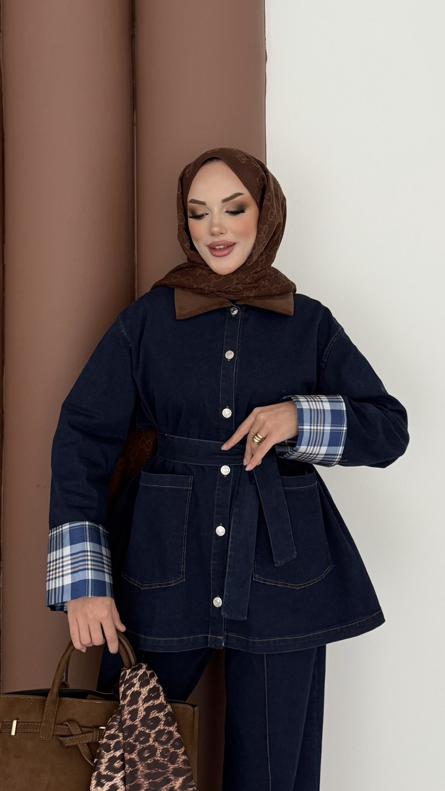 Ekose Desen Denim İkili Takım |  