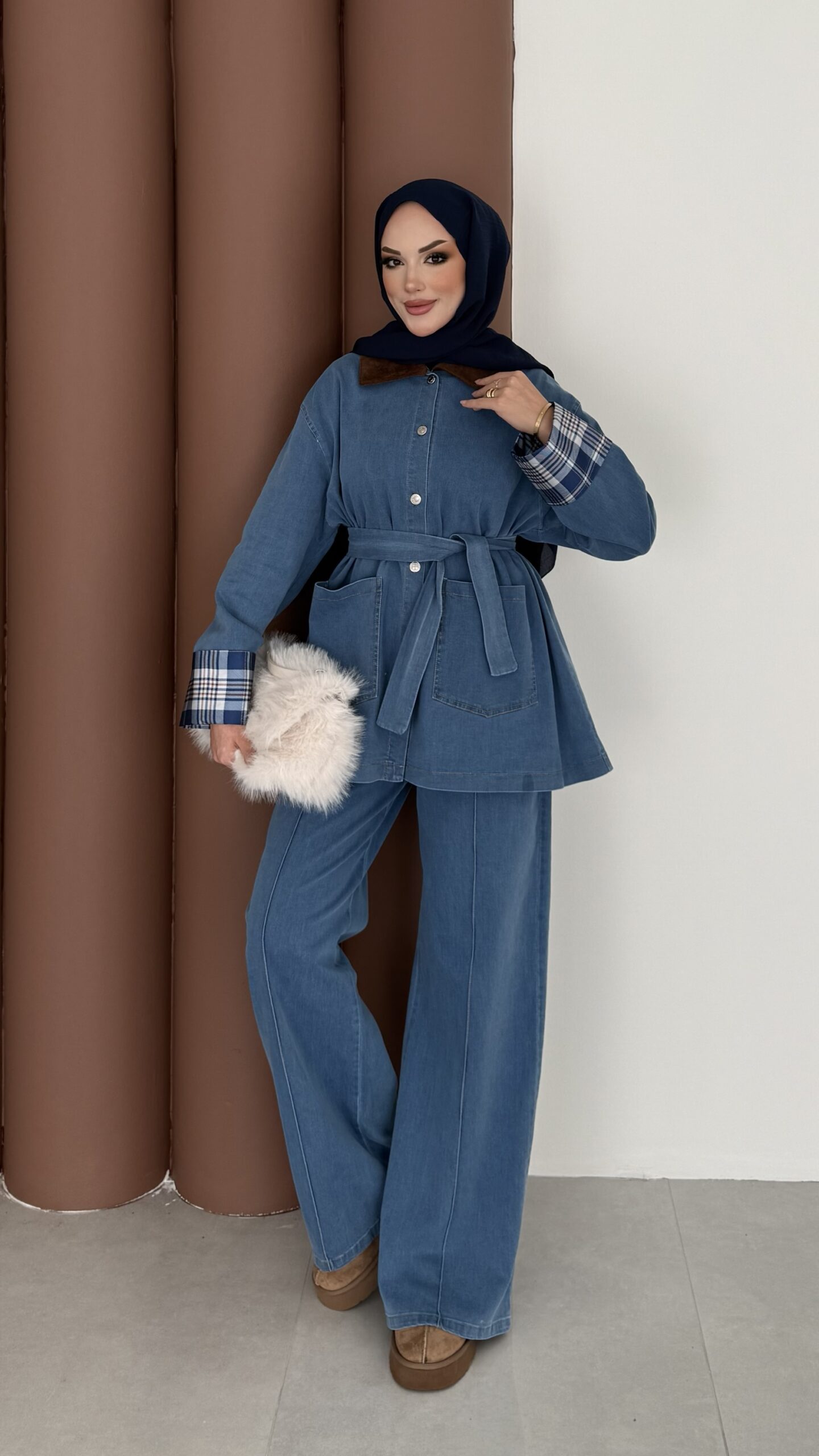 Ekose Desen Denim İkili Takım |  
