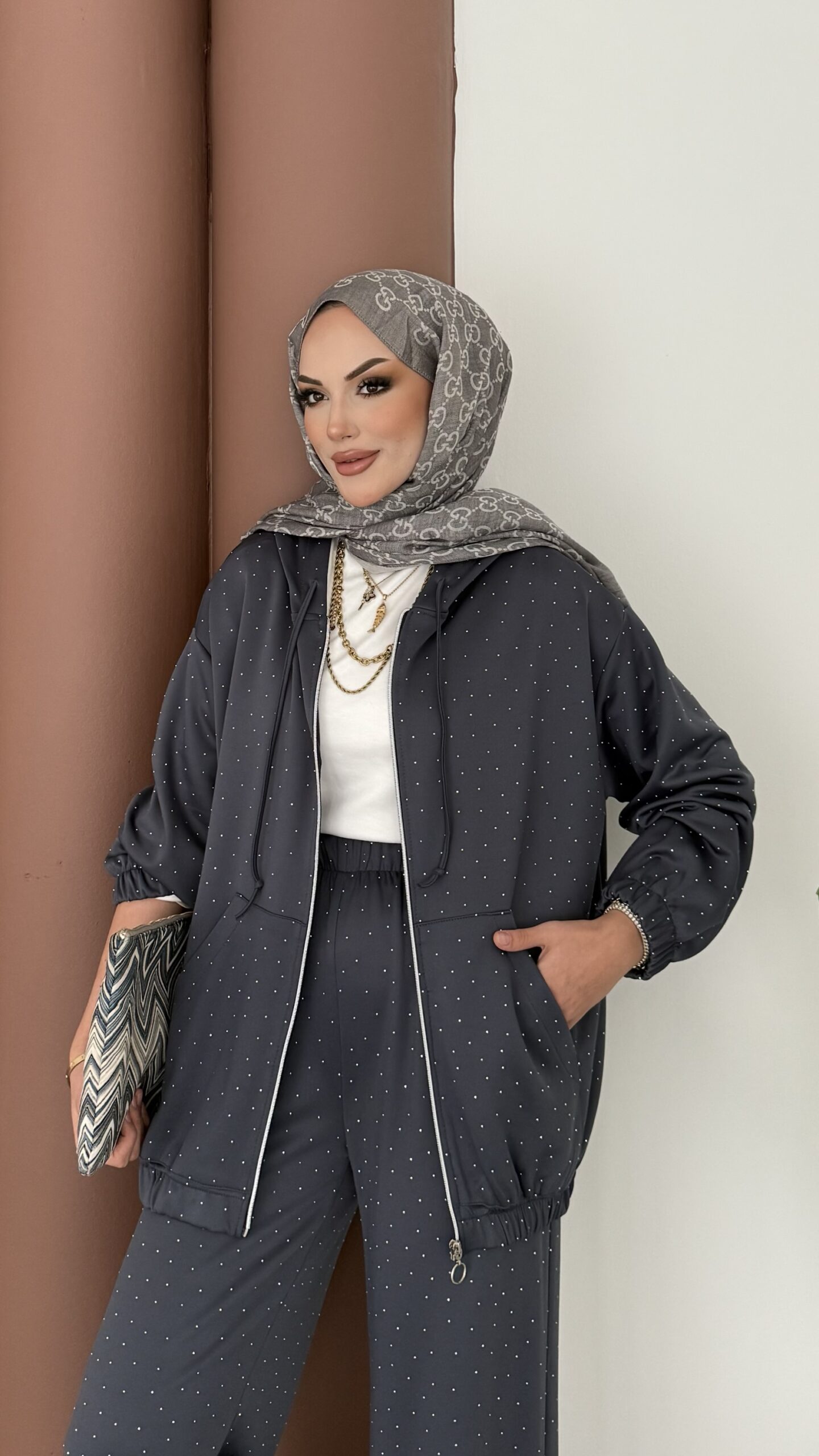 Fashion Taşlı Bomber İkili Takım |  