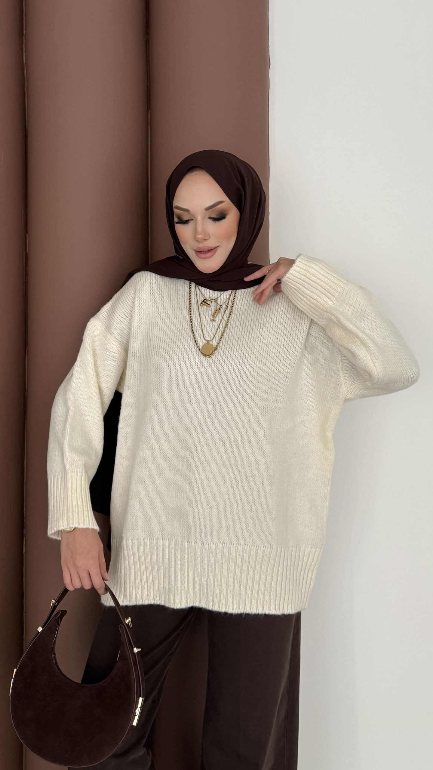 Bisiklet Yaka Oversize Kadın Kazak |  