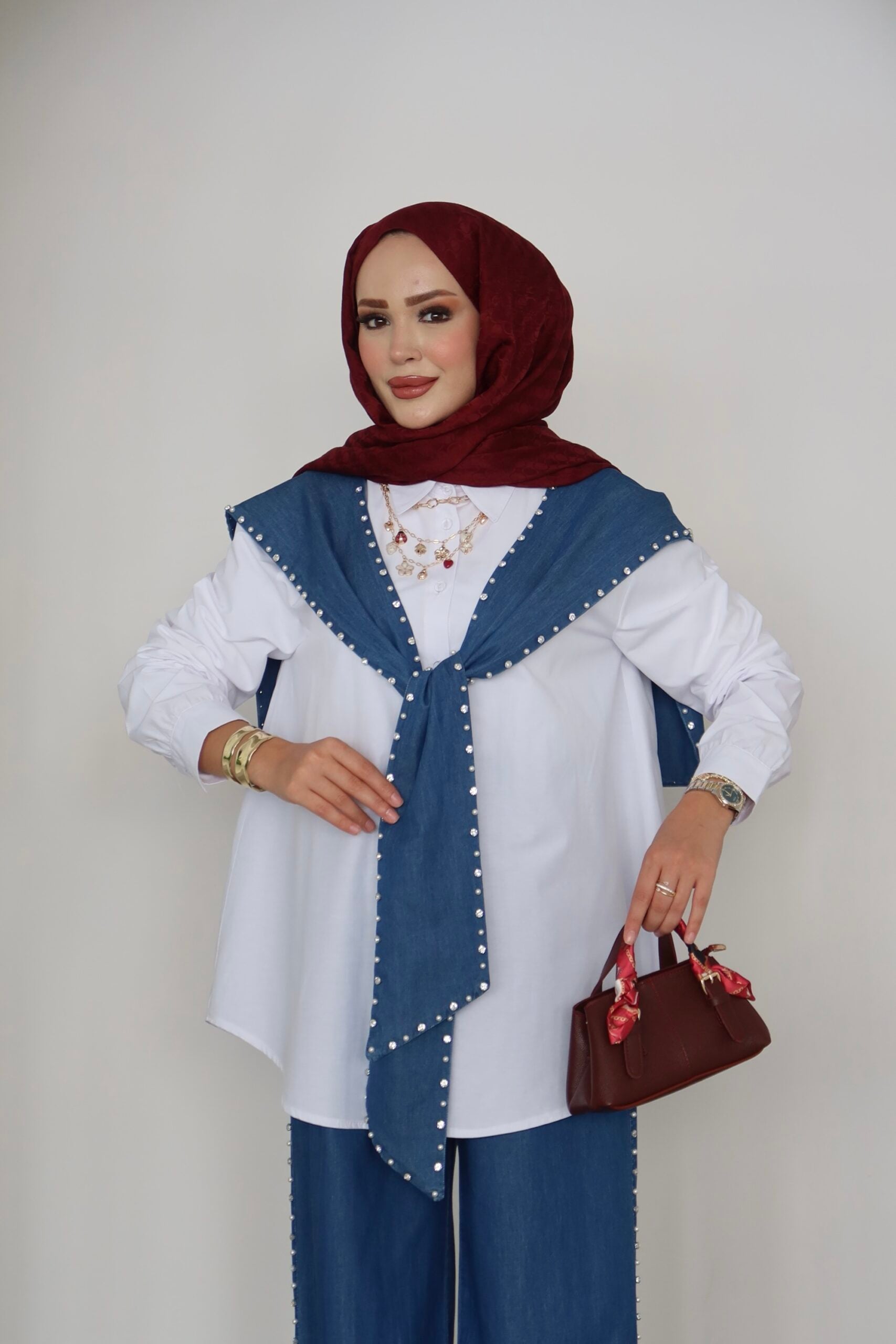 Marjin Çakım Taşlı Denim İkili Takım |  