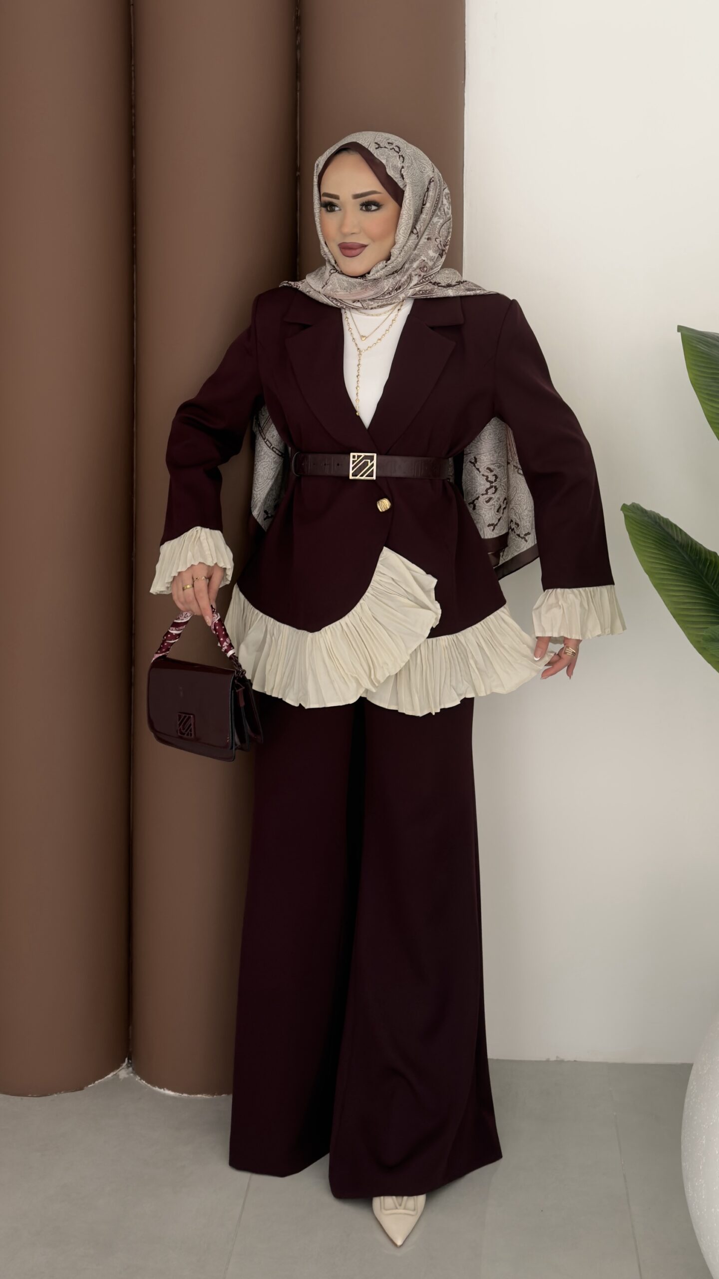 Violet Piliseli Double Blazer İkili Takım |  