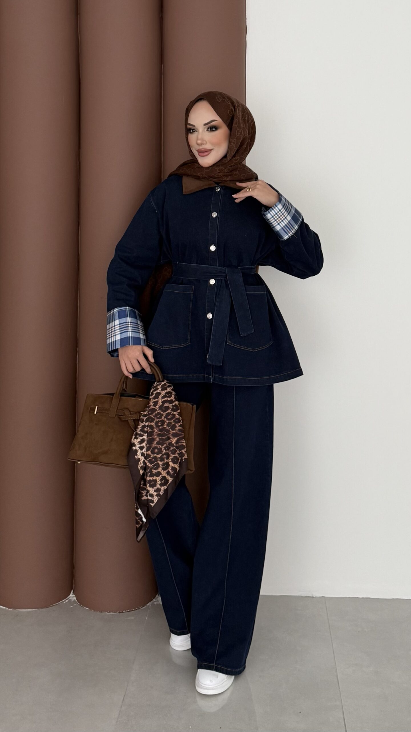Ekose Desen Denim İkili Takım |  
