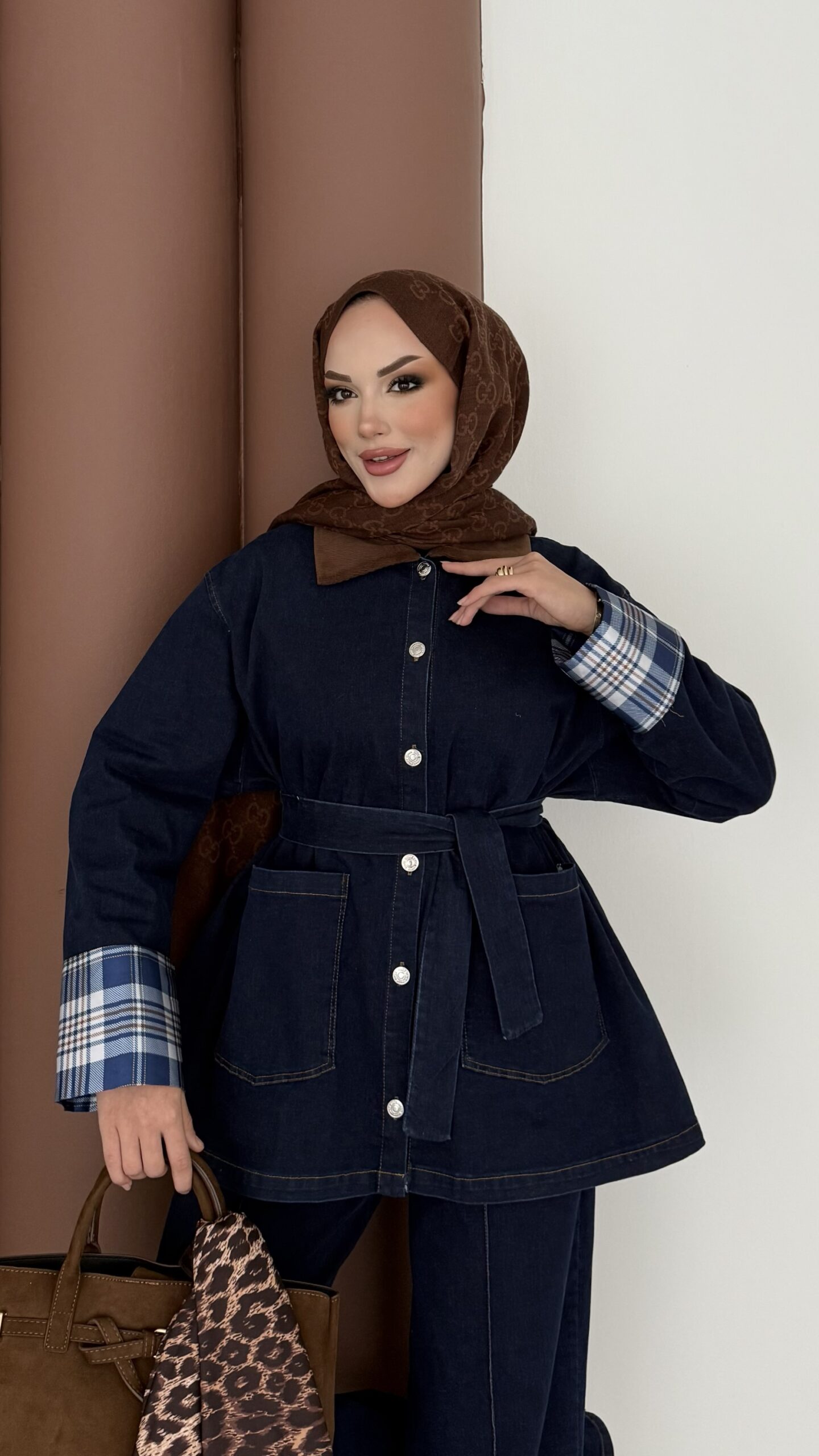 Ekose Desen Denim İkili Takım |  