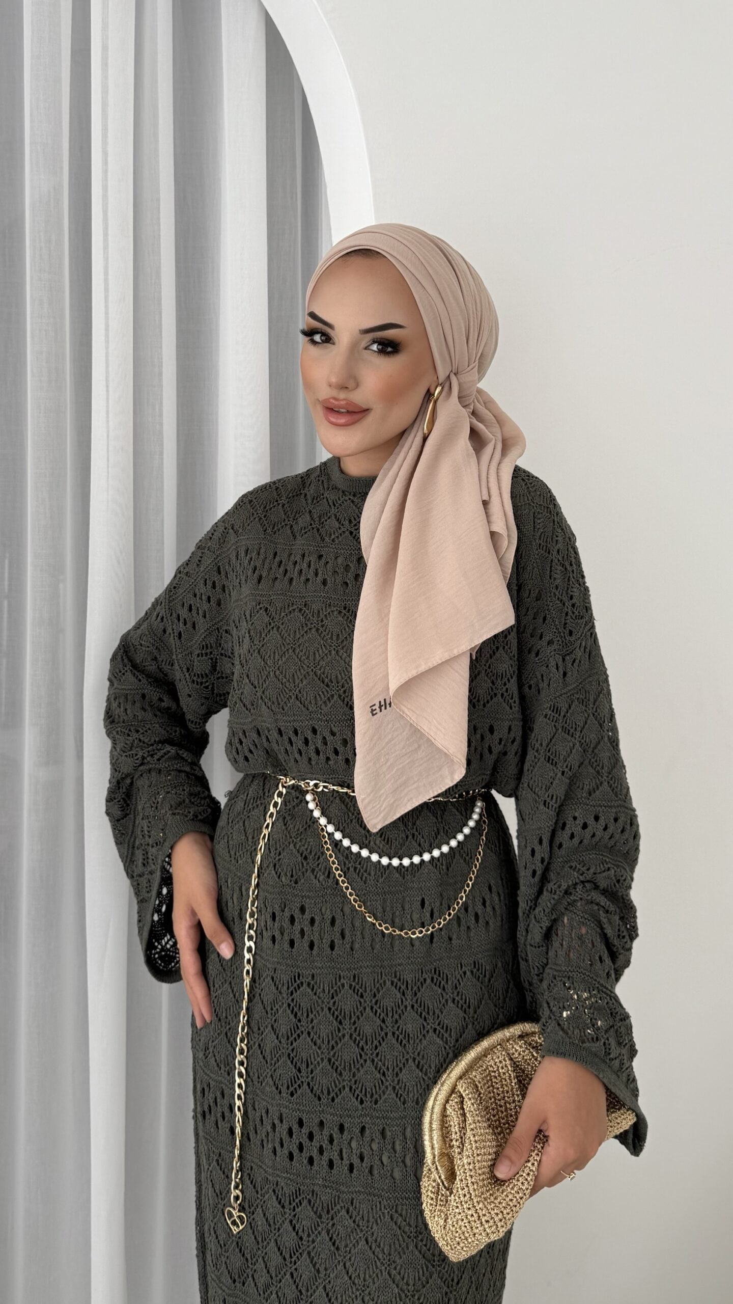 Marka Muadil Kemerli Ajurlu Elbise |  