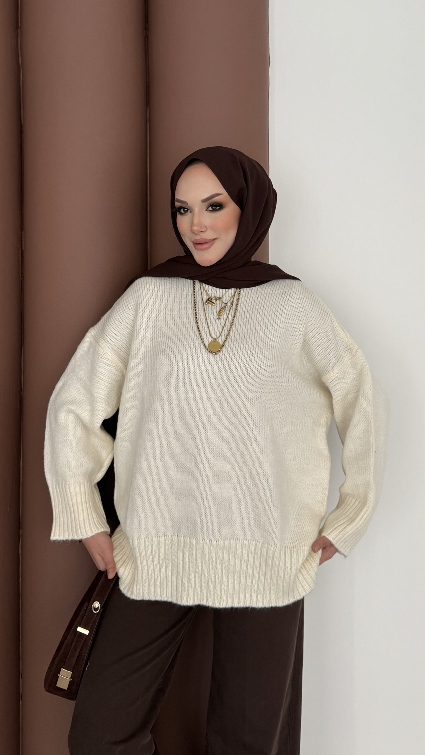 Bisiklet Yaka Oversize Kadın Kazak |  