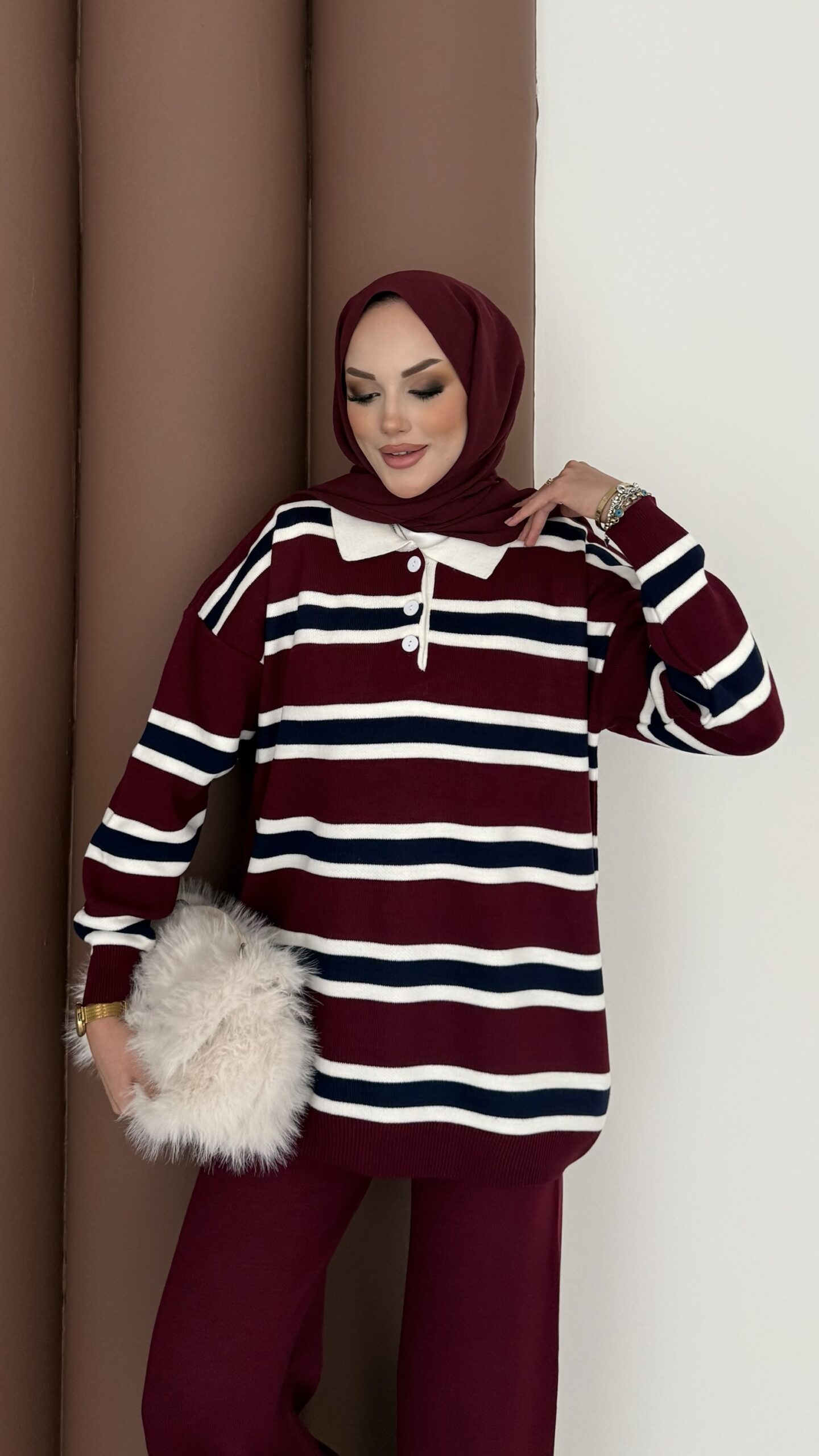 Pinterest Polo Yaka Çizgili Triko Takım |  