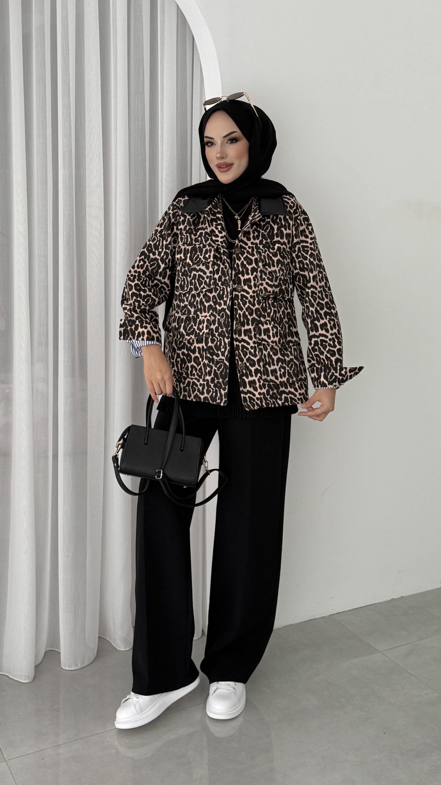 Muadil Leopar Desen Gabardin Mom Ceket |  
