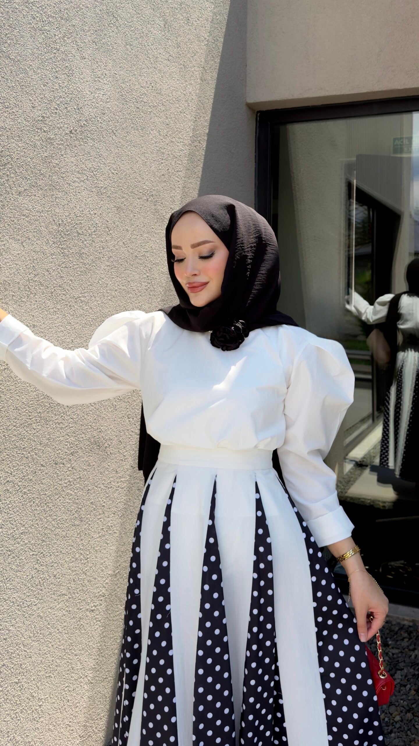 Puantiyeli Poplin Etekli İkili Takım |  