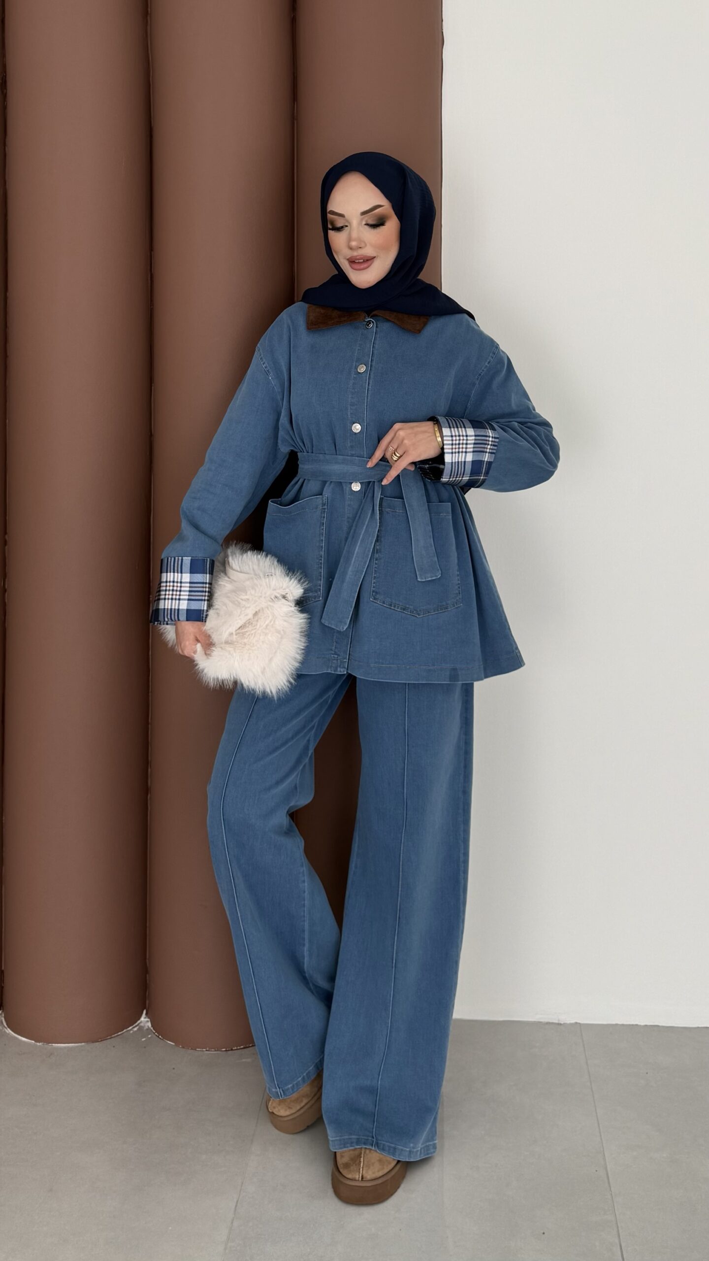 Ekose Desen Denim İkili Takım |  