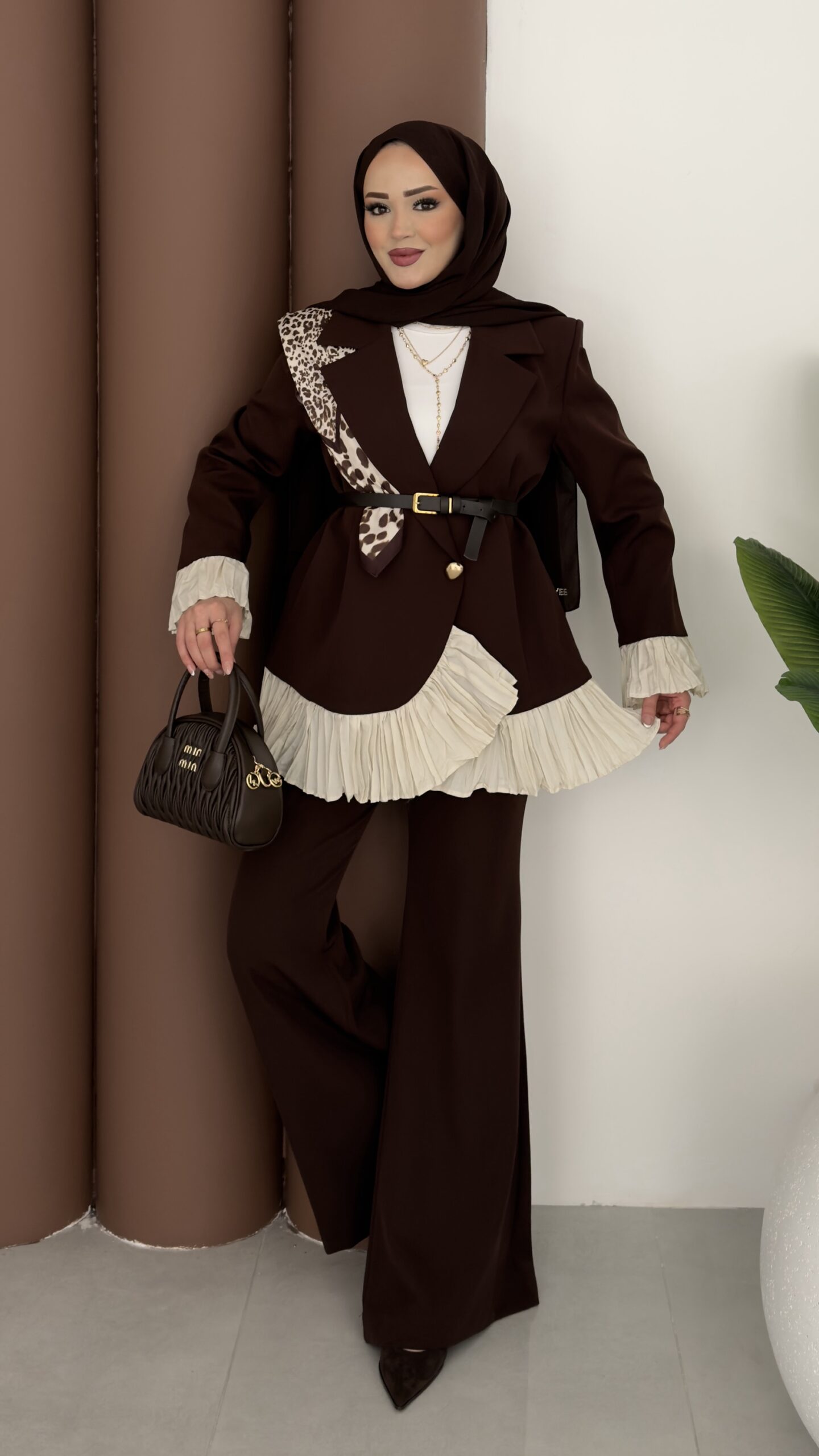 Violet Piliseli Double Blazer İkili Takım |  