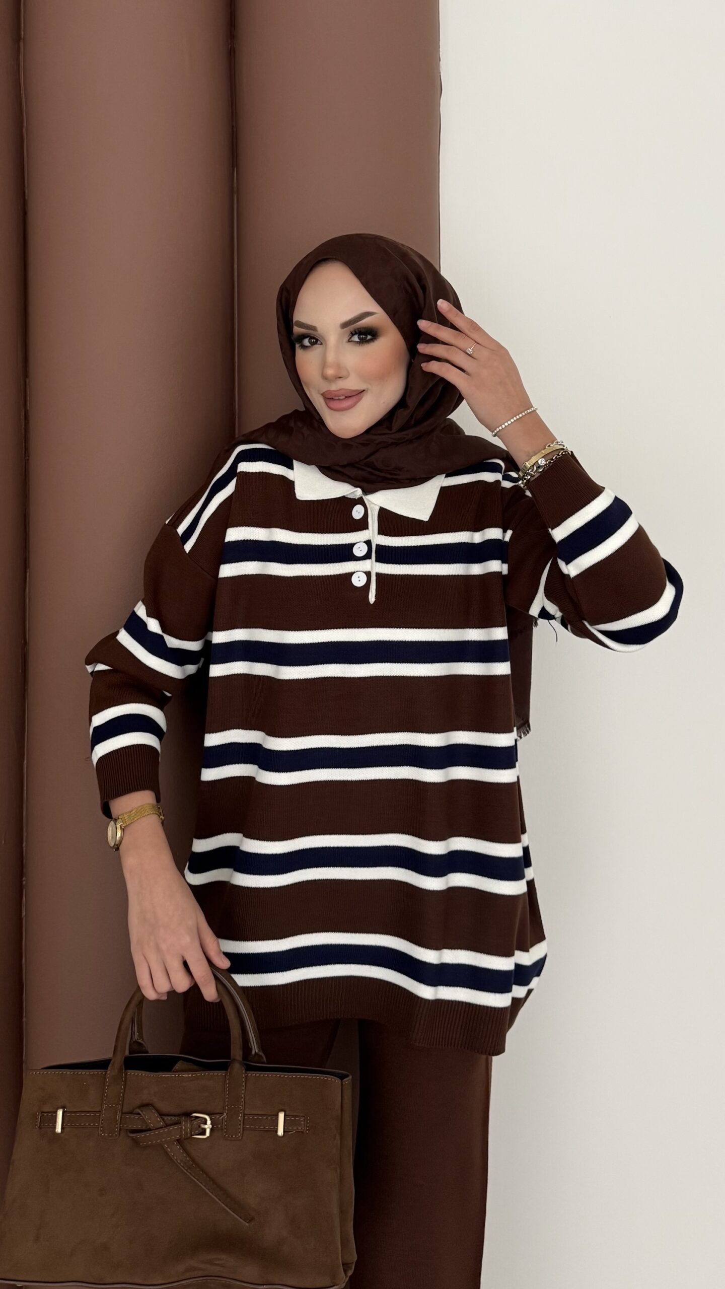 Pinterest Polo Yaka Çizgili Triko Takım |  