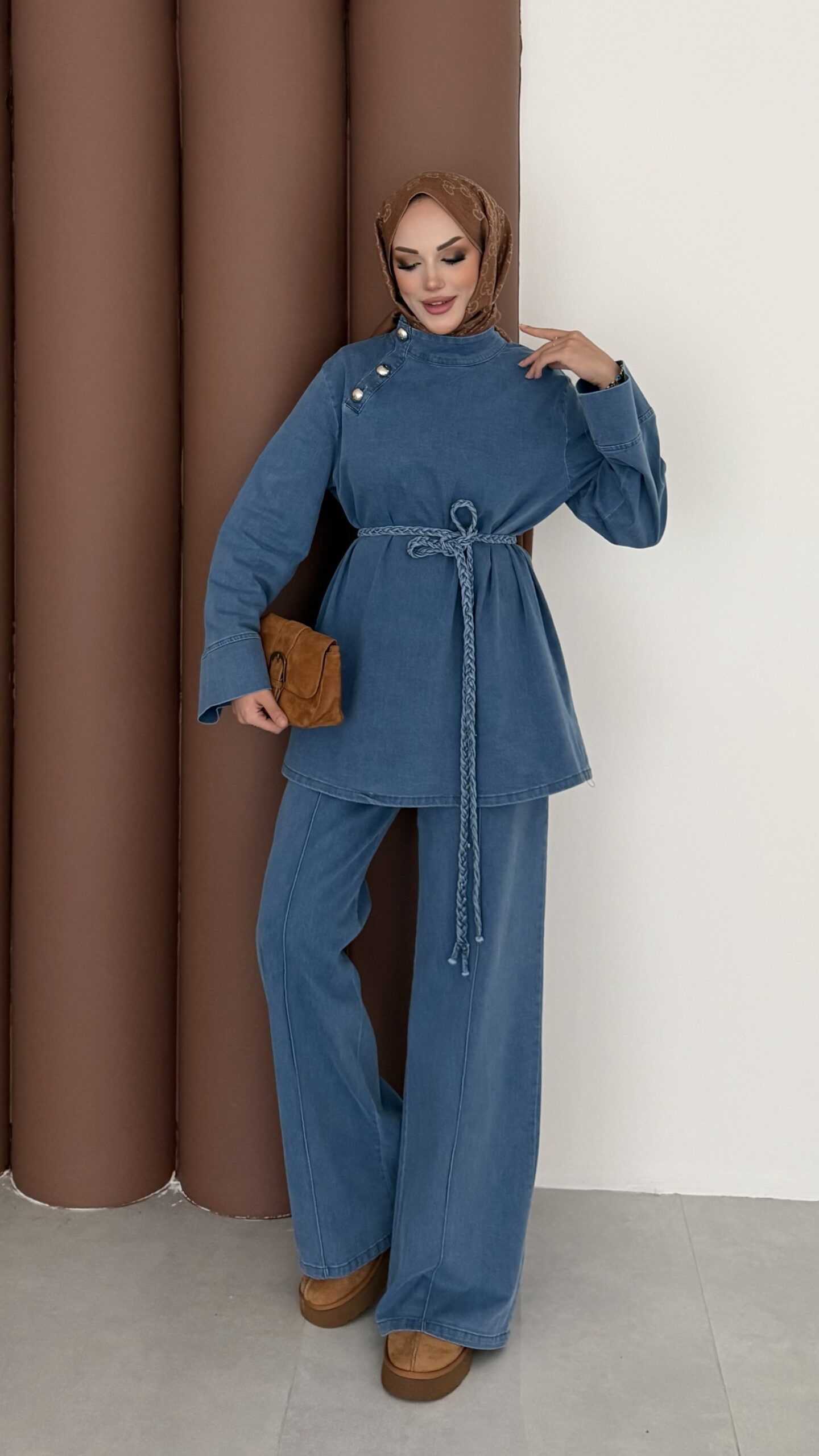 ZRA Muadil Örgü Kemerli Denim Takım |  